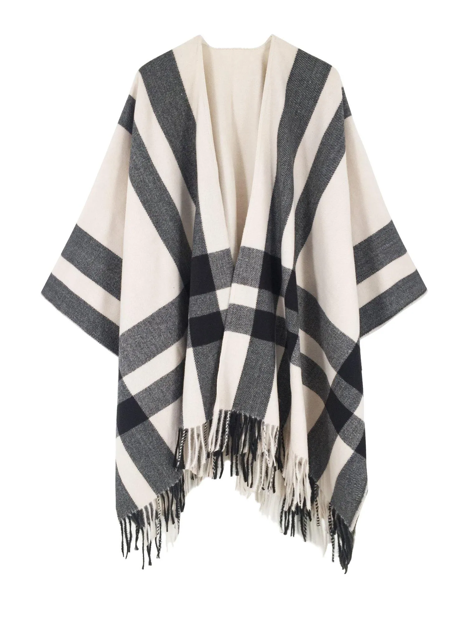 Beige Check Warm Shawl Wrap