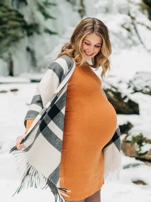 Beige Check Warm Shawl Wrap