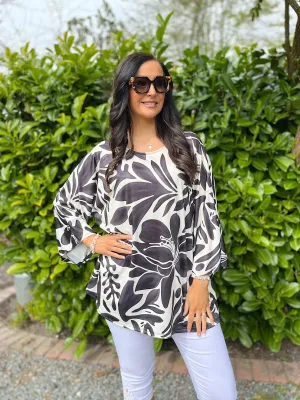 Black Floral Patterned Top Holly