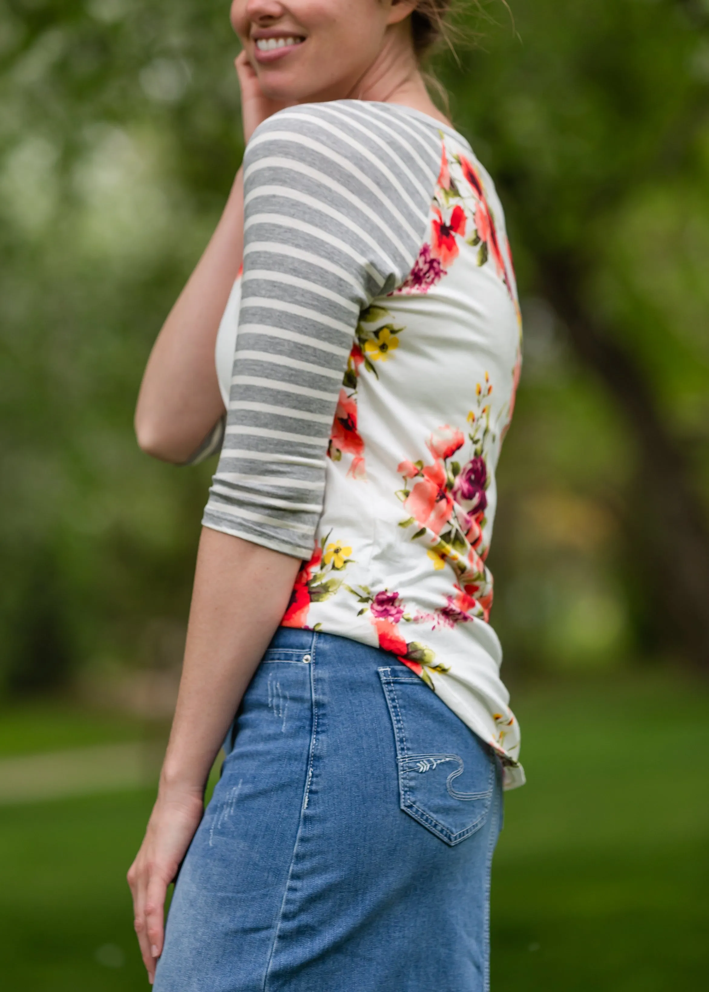 Buttery Soft Floral and Stripe Raglan Top