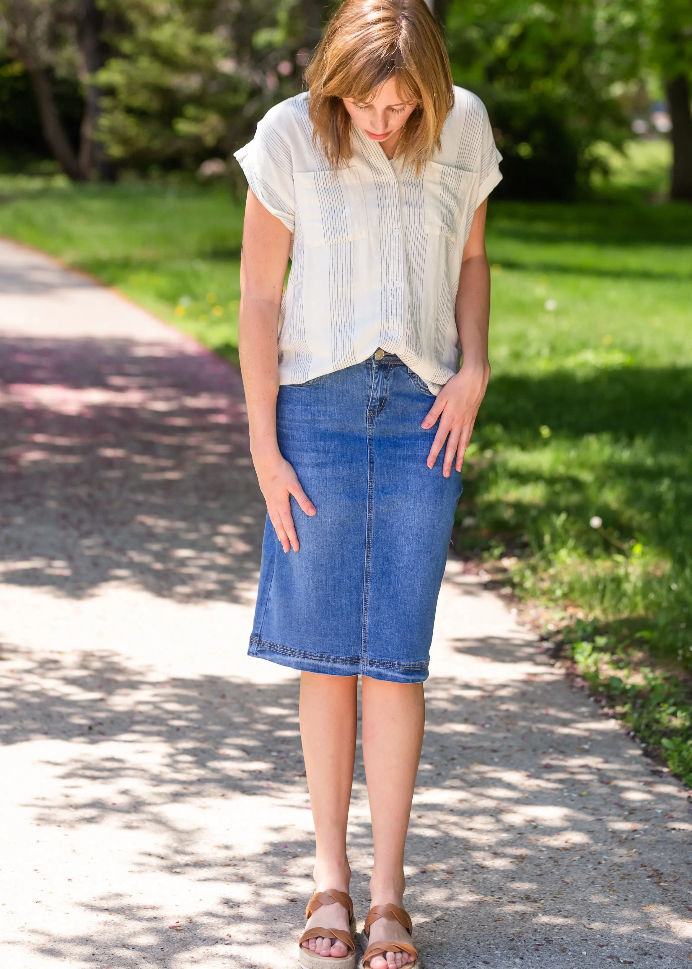 Button Up Oversized Striped Short Sleeve Top - FINAL SALE