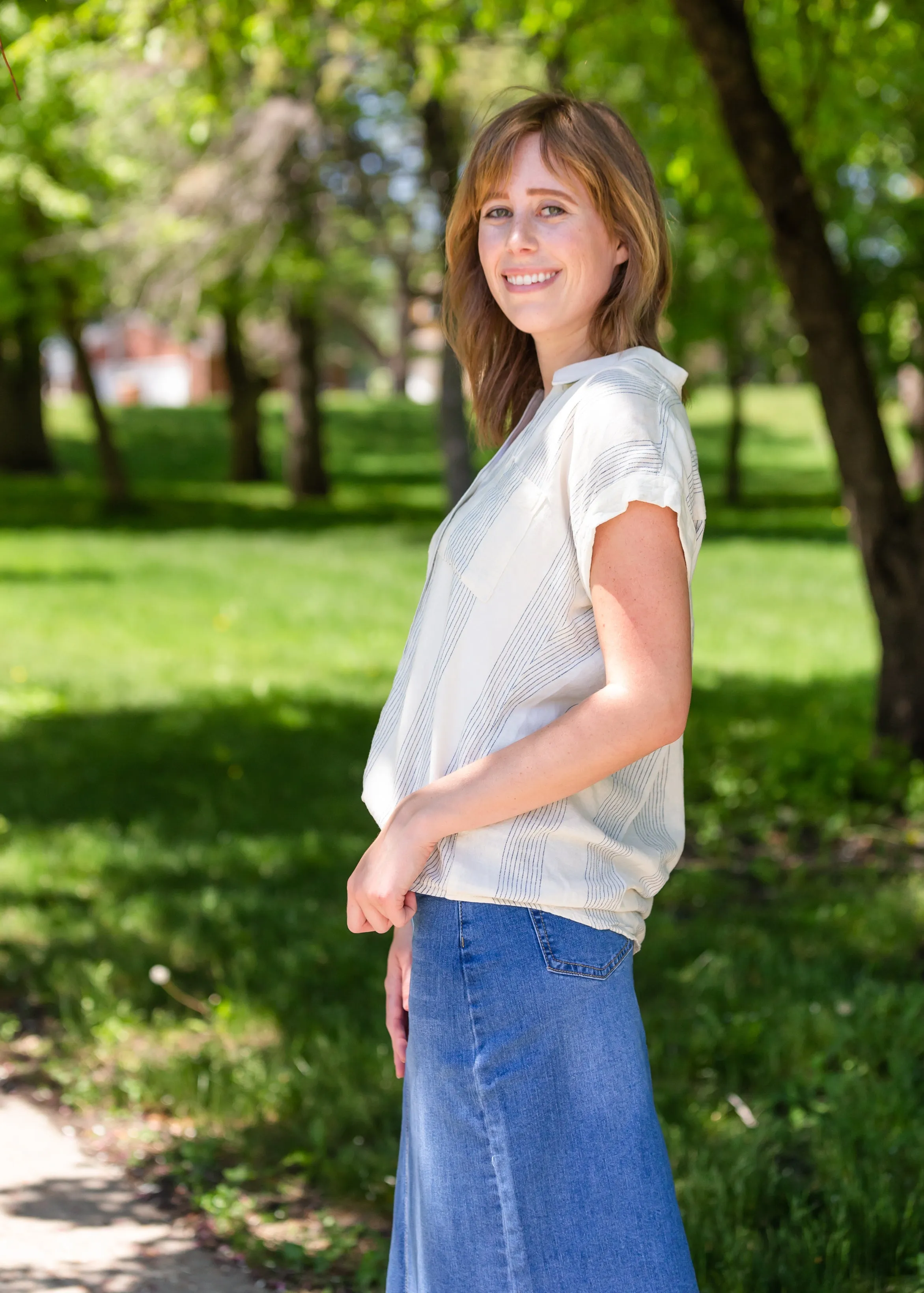 Button Up Oversized Striped Short Sleeve Top - FINAL SALE