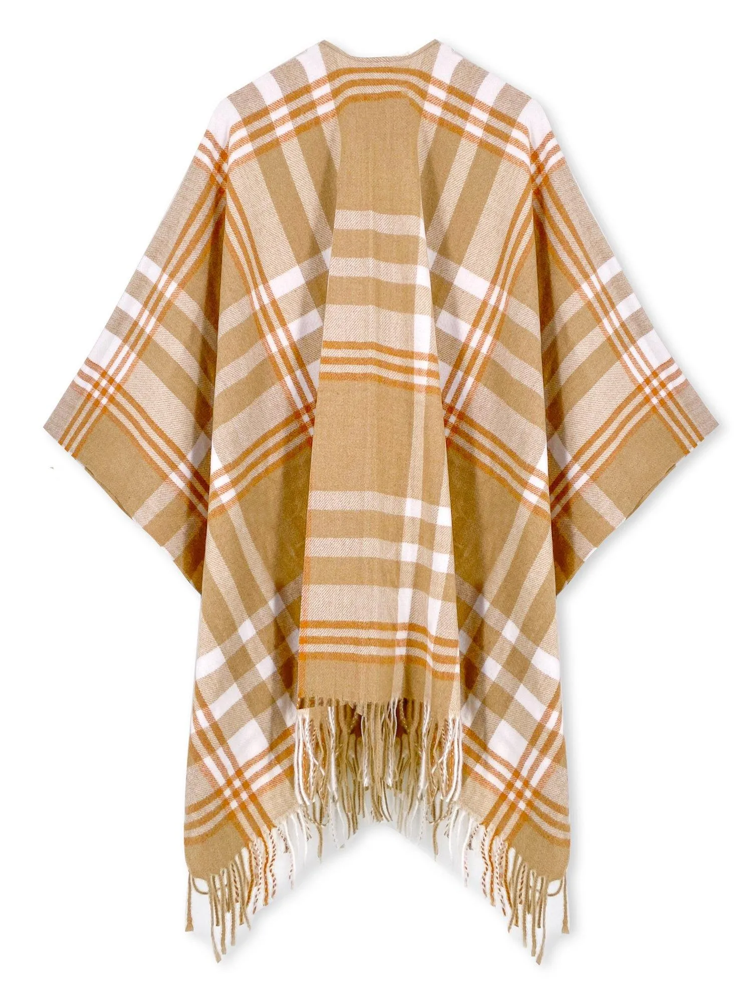 Camel Cream Plaid Poncho Cape
