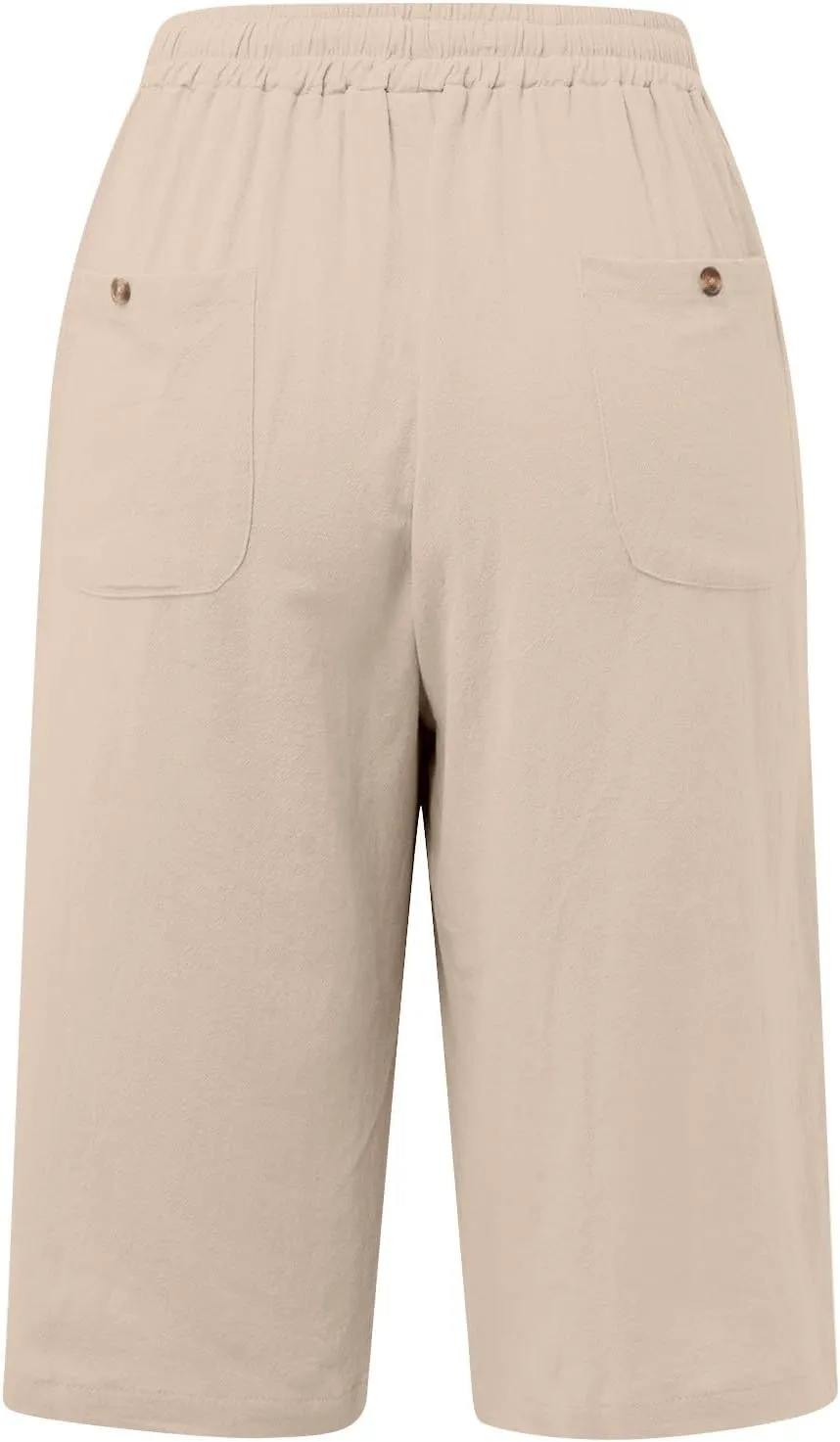 Capri Pants for Women Cotton Linen Capris Drawstring Elastic Waist Side Hollow Out Pants Straight Leg Cropped Trouser