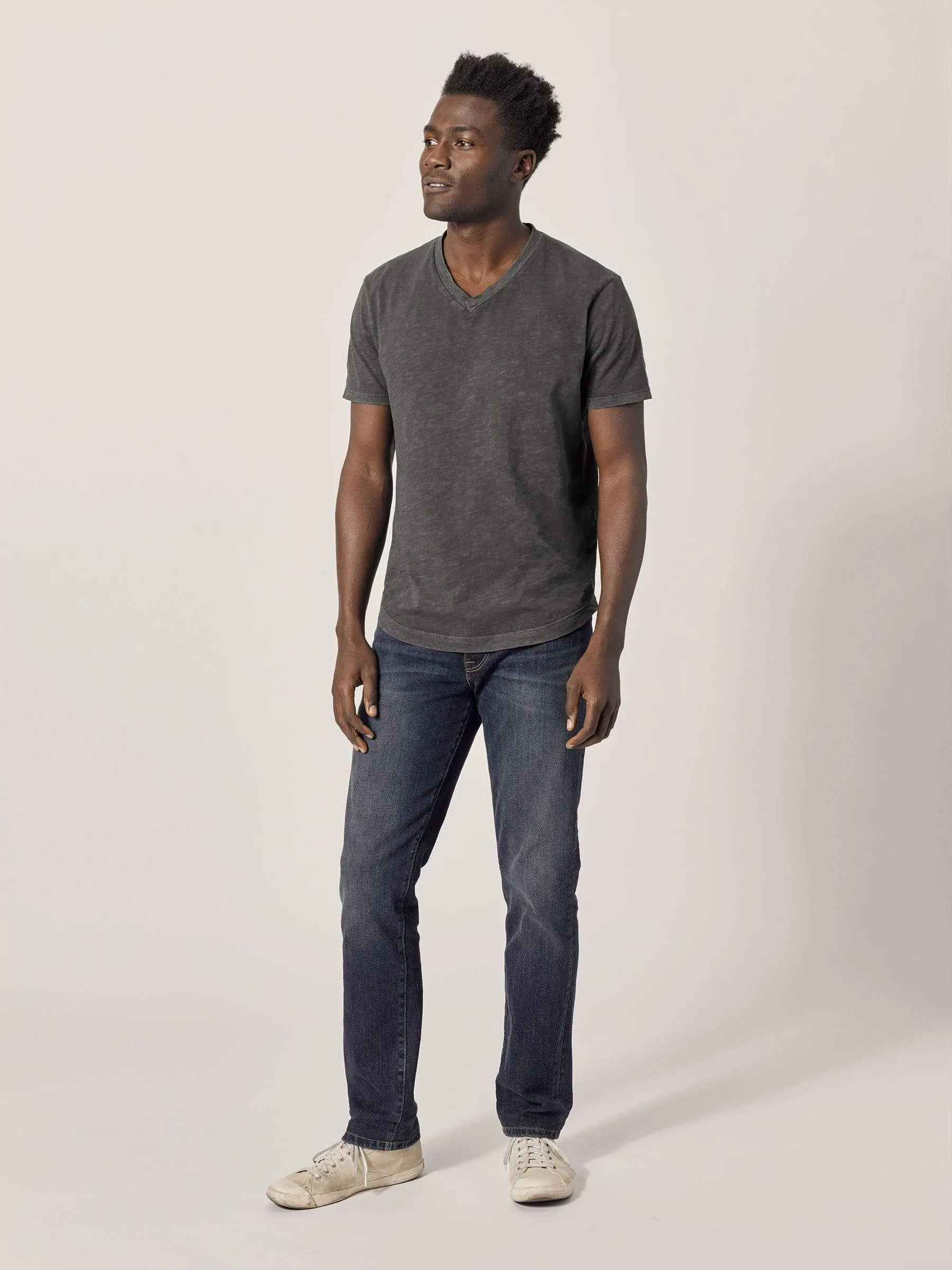 Coal Venice Wash Slub Curved Hem V-Neck