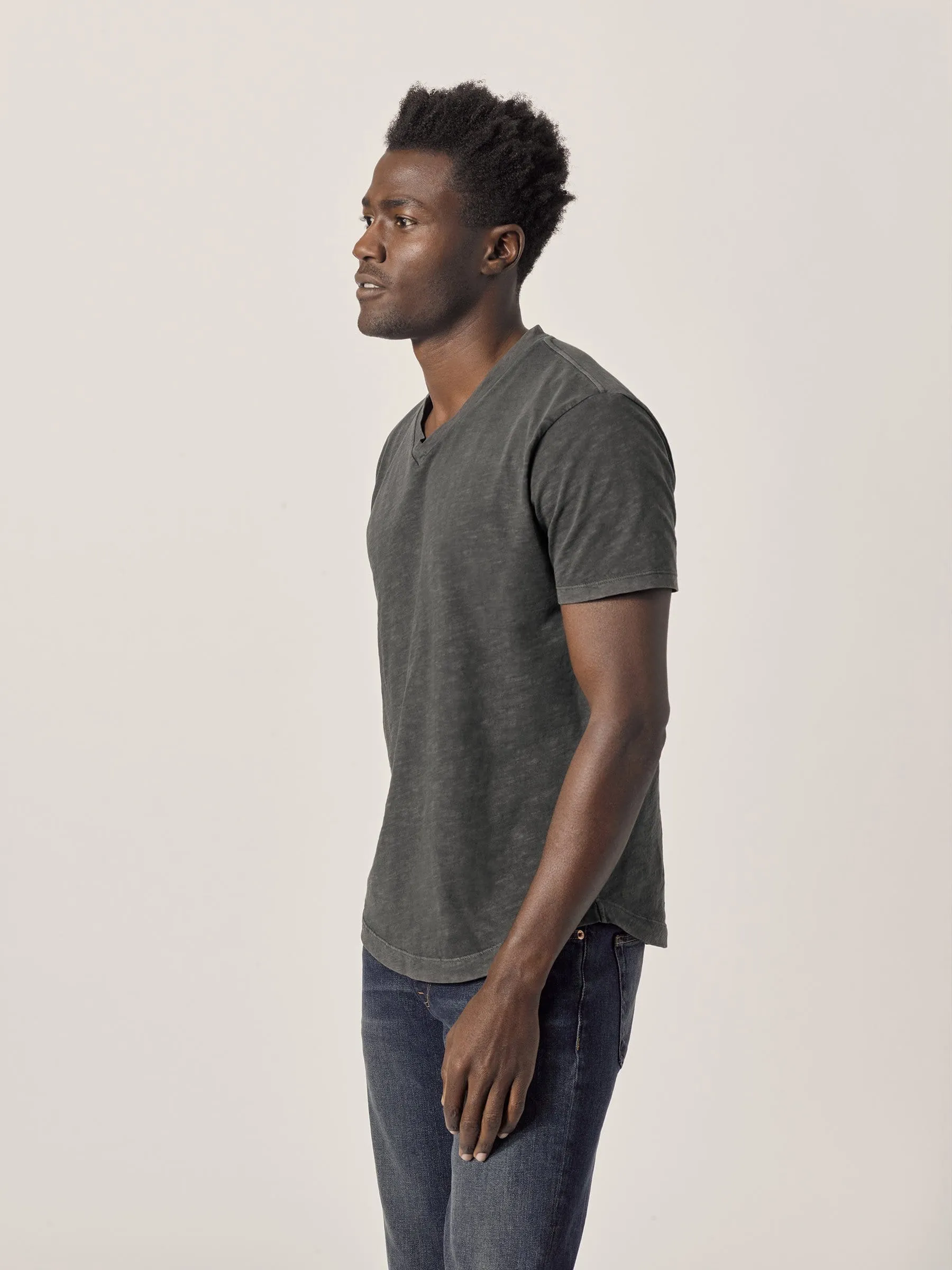 Coal Venice Wash Slub Curved Hem V-Neck