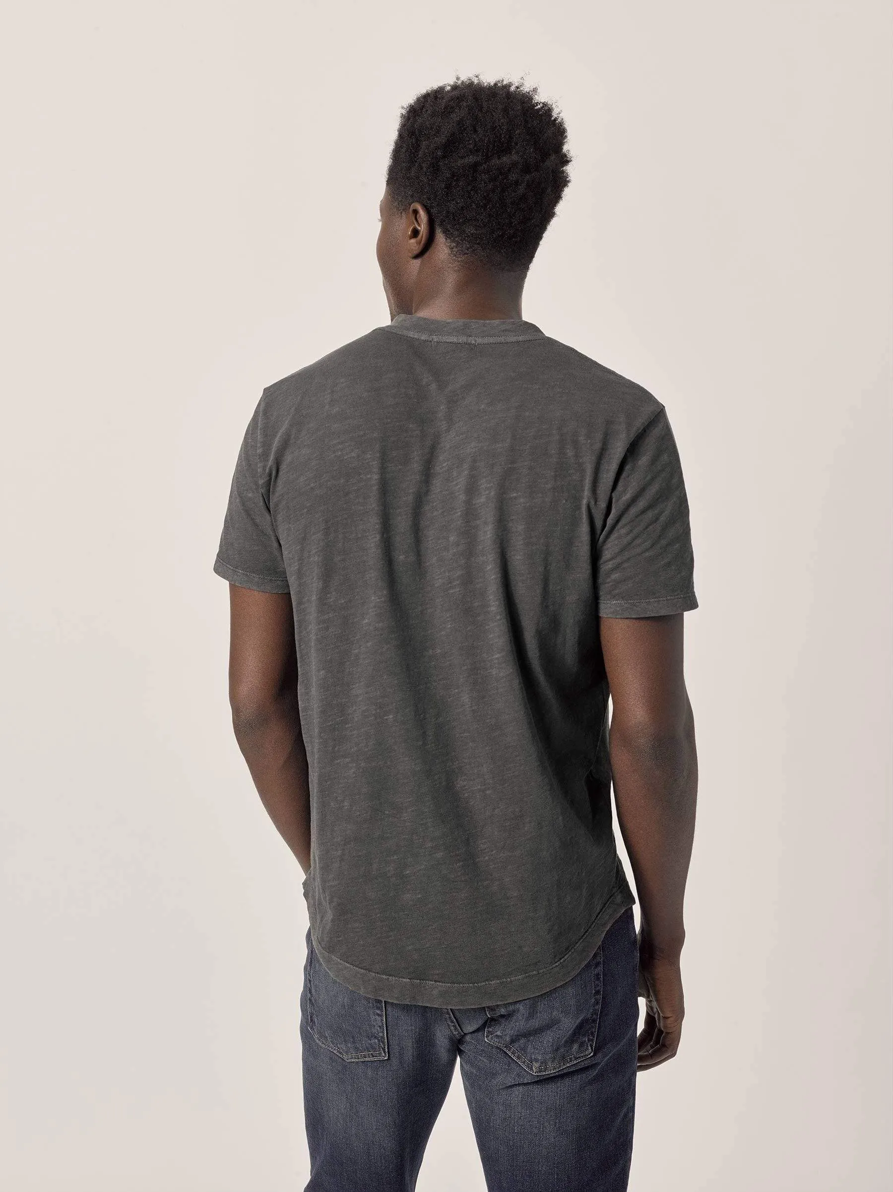 Coal Venice Wash Slub Curved Hem V-Neck