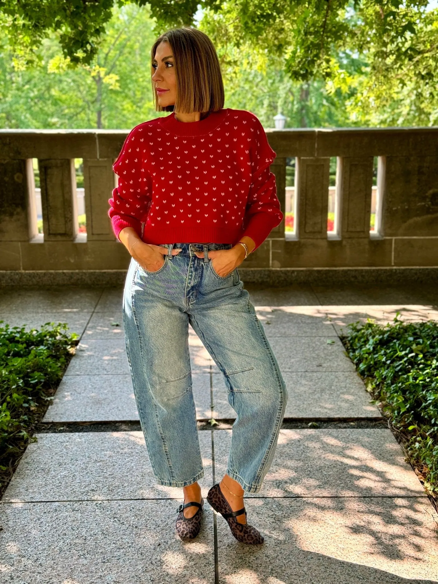 Easy Street Patterned Crop Pullover (Cherry Combo) by Free People