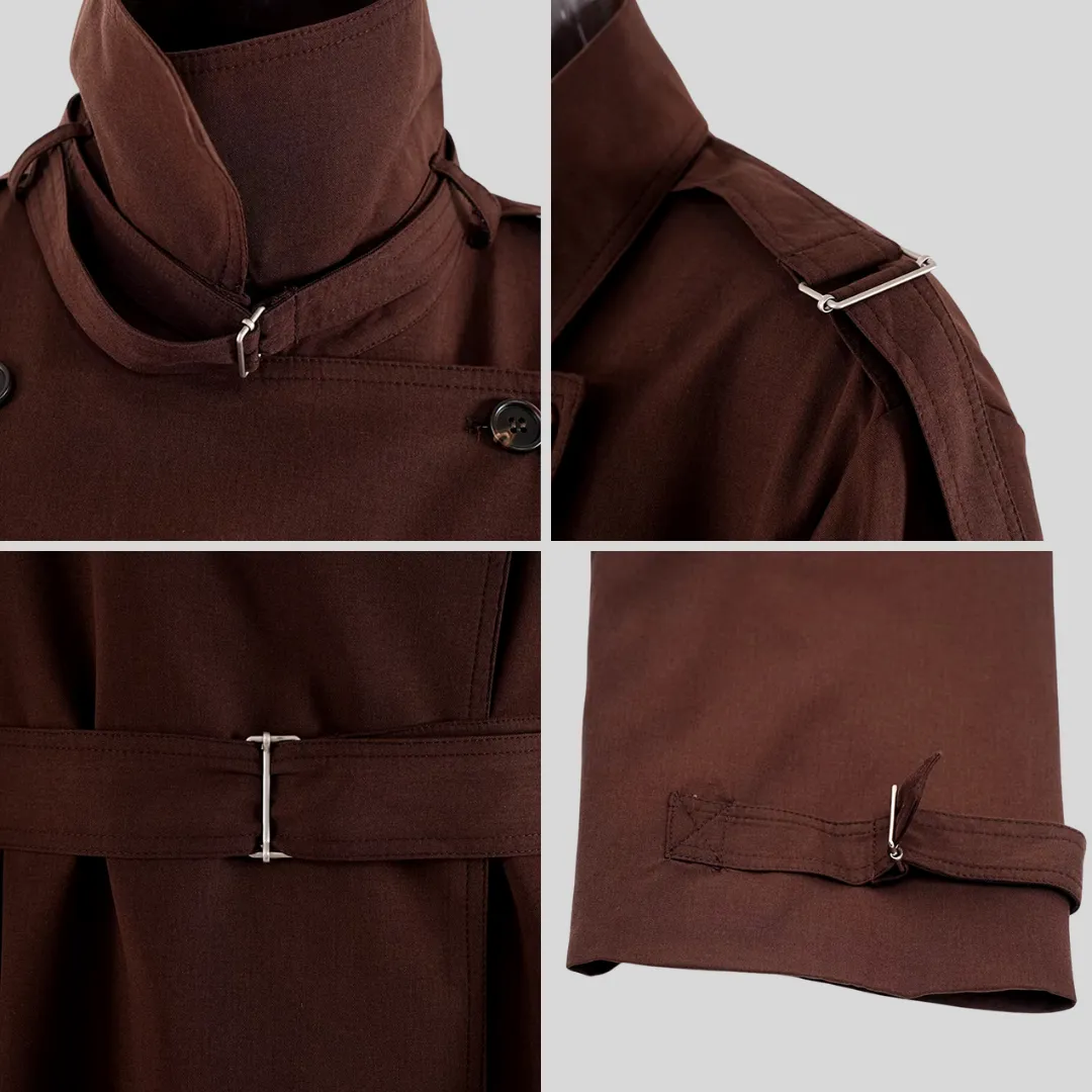 Elegant Trench Coat with Belt - Burgundy