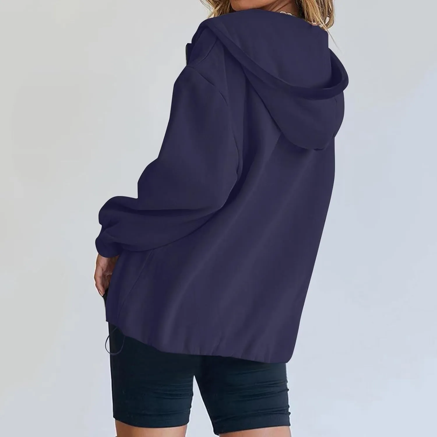 Fleece Oversized Hoodie Women Loose Fit Half Zip Pullover Sweatshirts Trendy Drawstring Hem Jacket with Pockets