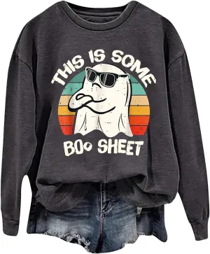 Halloween Graphic Sweatshirts for Women Casual Crewneck Long Sleeve Oversized Pullover Sweaters Funny Plus Size Tops Hoodies