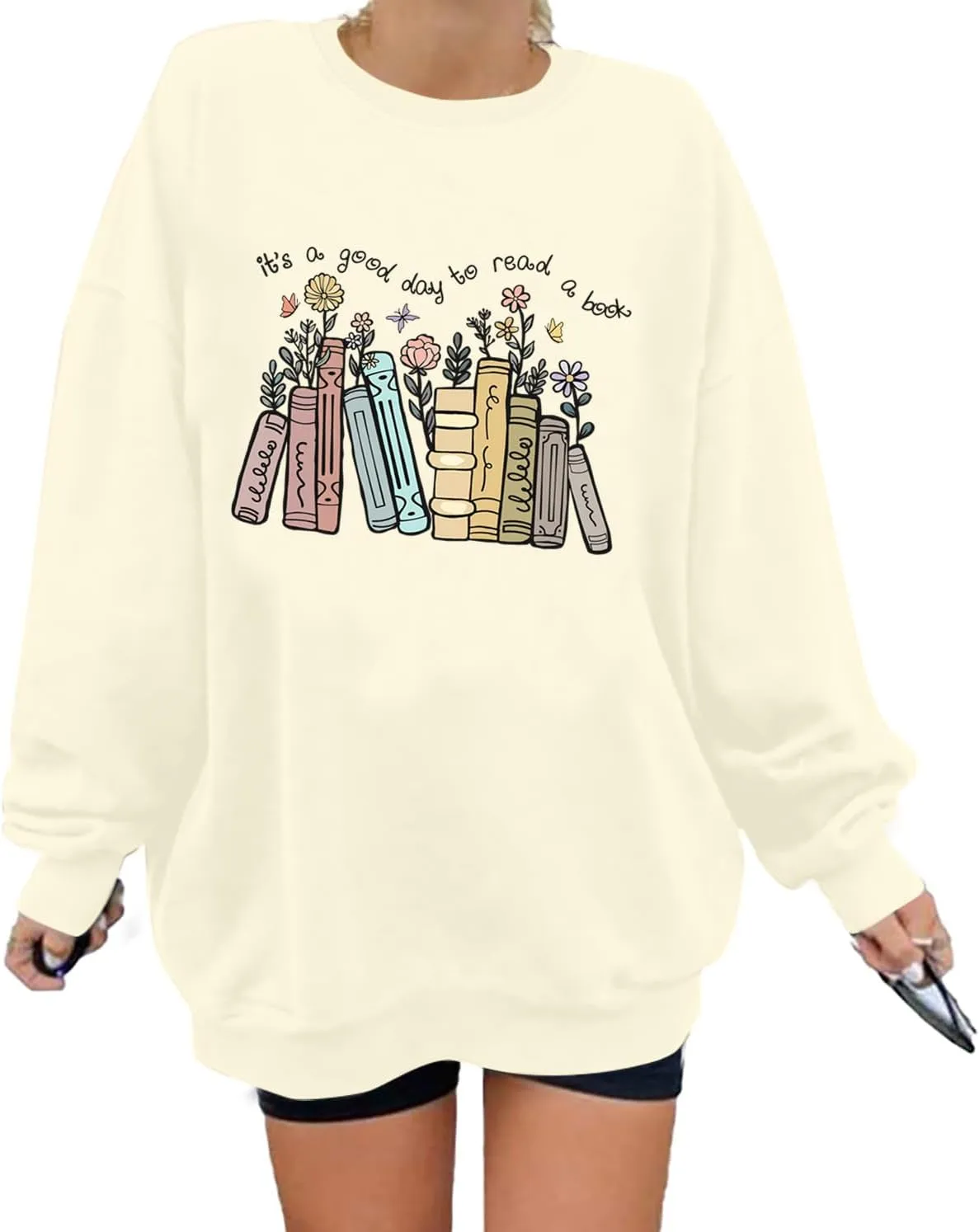 It's a Good Day to Read a Book Sweatshirt for Women Wildflower Book Lovers Graphic Pullover Reading Teacher Long Sleeve Top