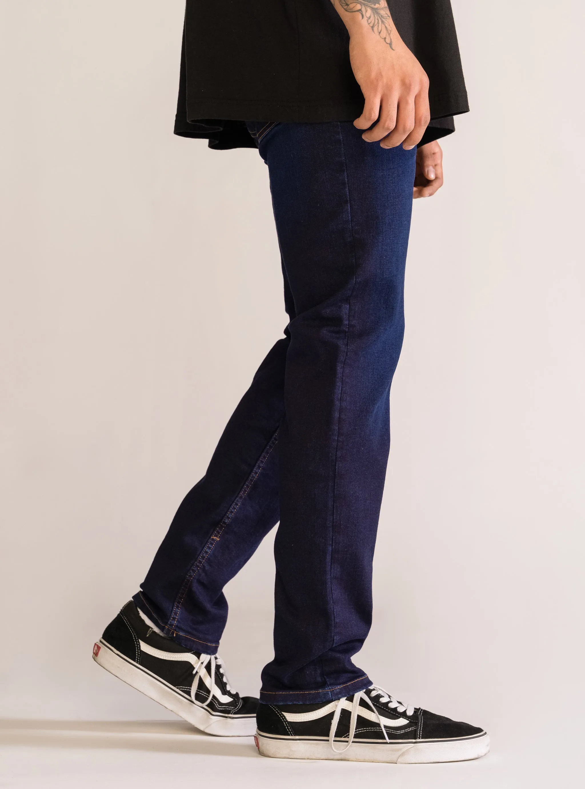 Large Path Slim Fit Jeans, Azul Obscuro