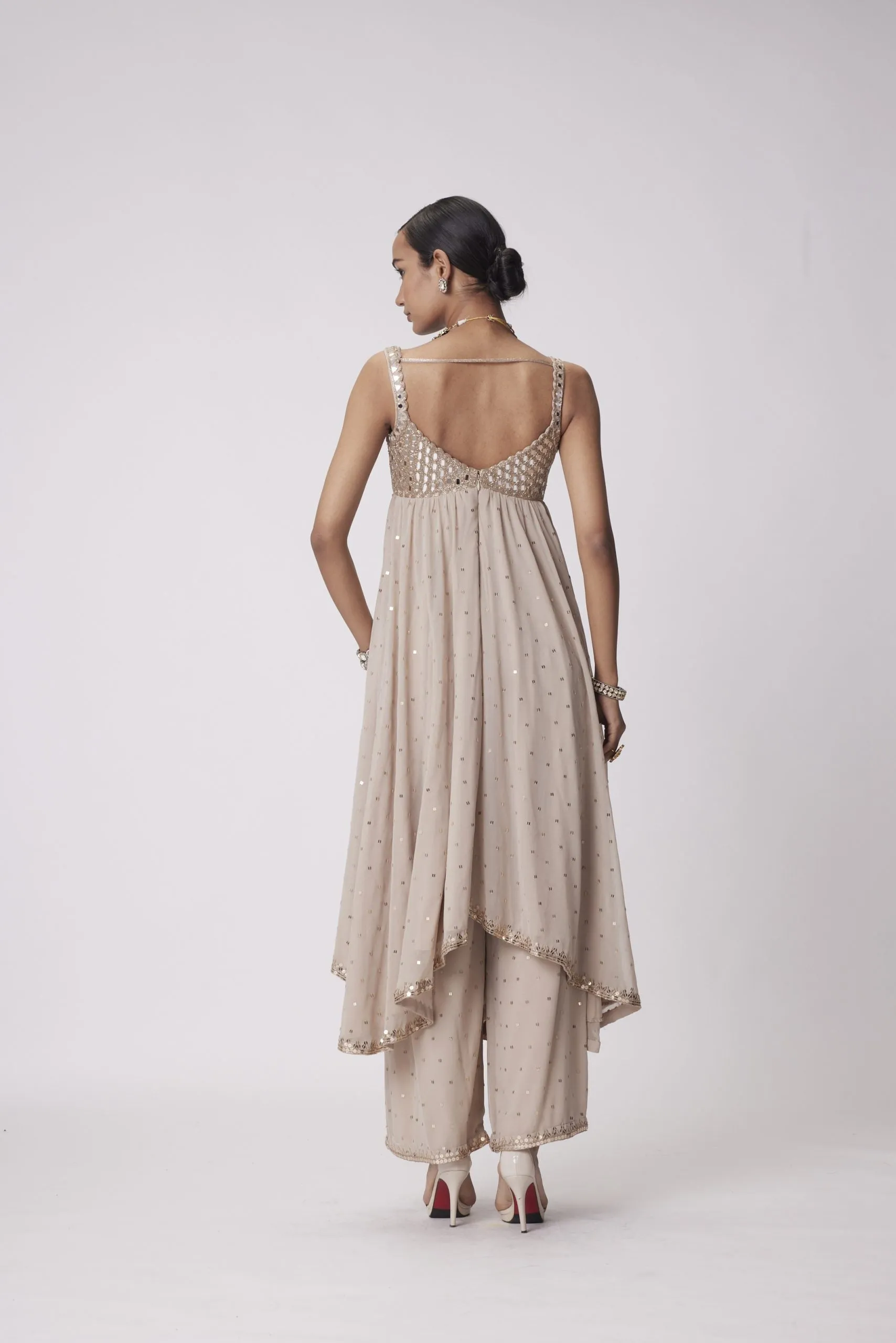 LIGHT BEIGE HIGH LOW KURTA SET
