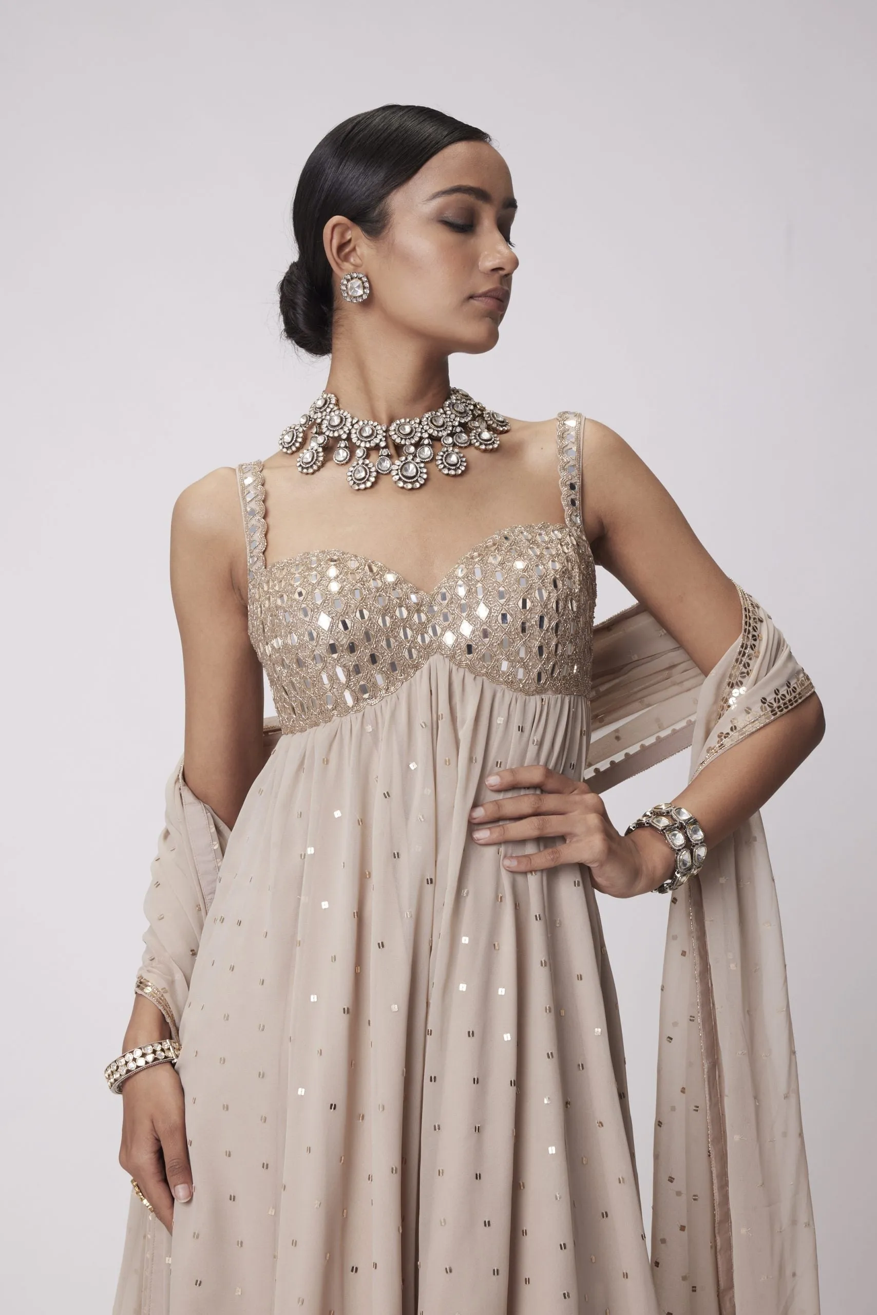LIGHT BEIGE HIGH LOW KURTA SET