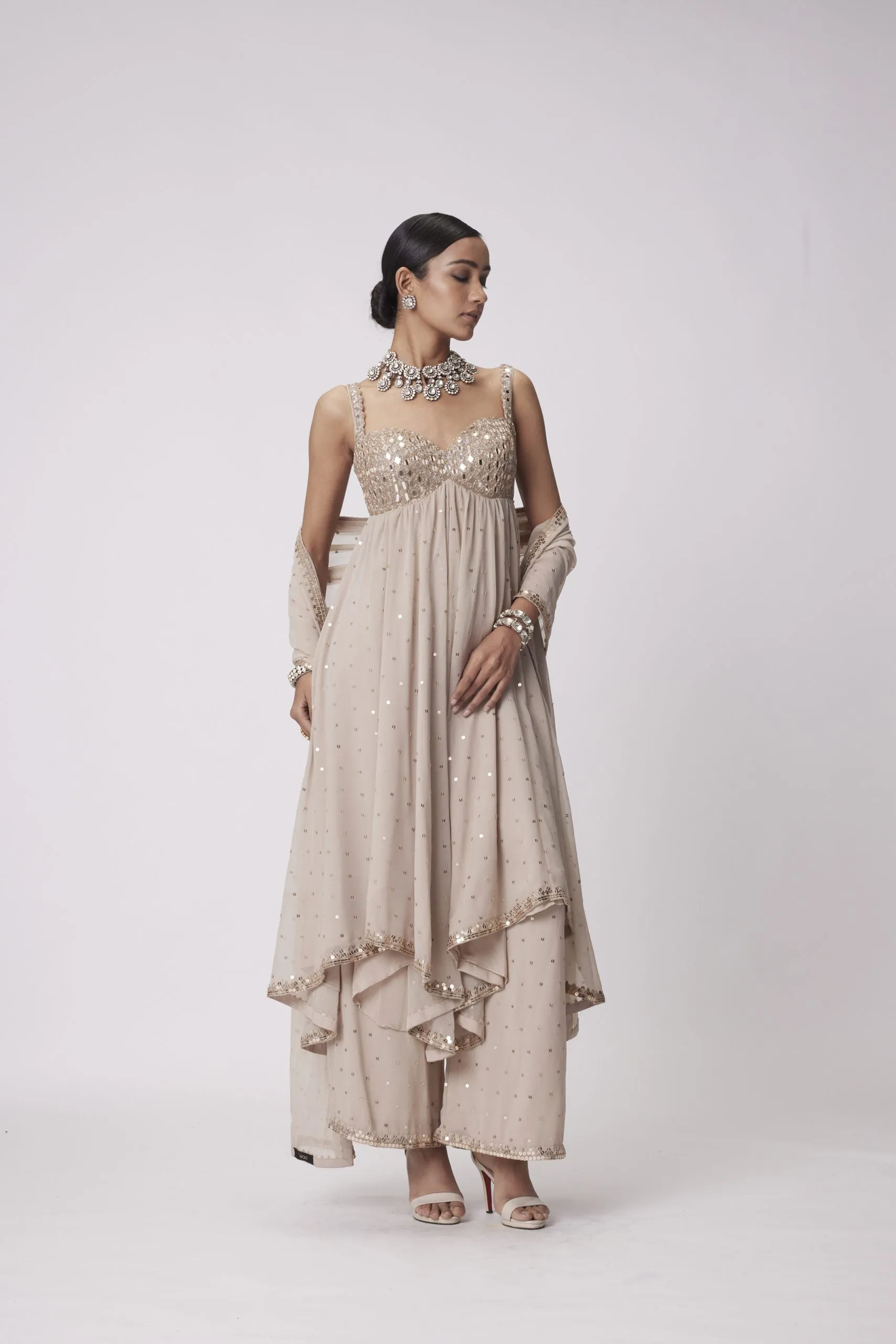 LIGHT BEIGE HIGH LOW KURTA SET