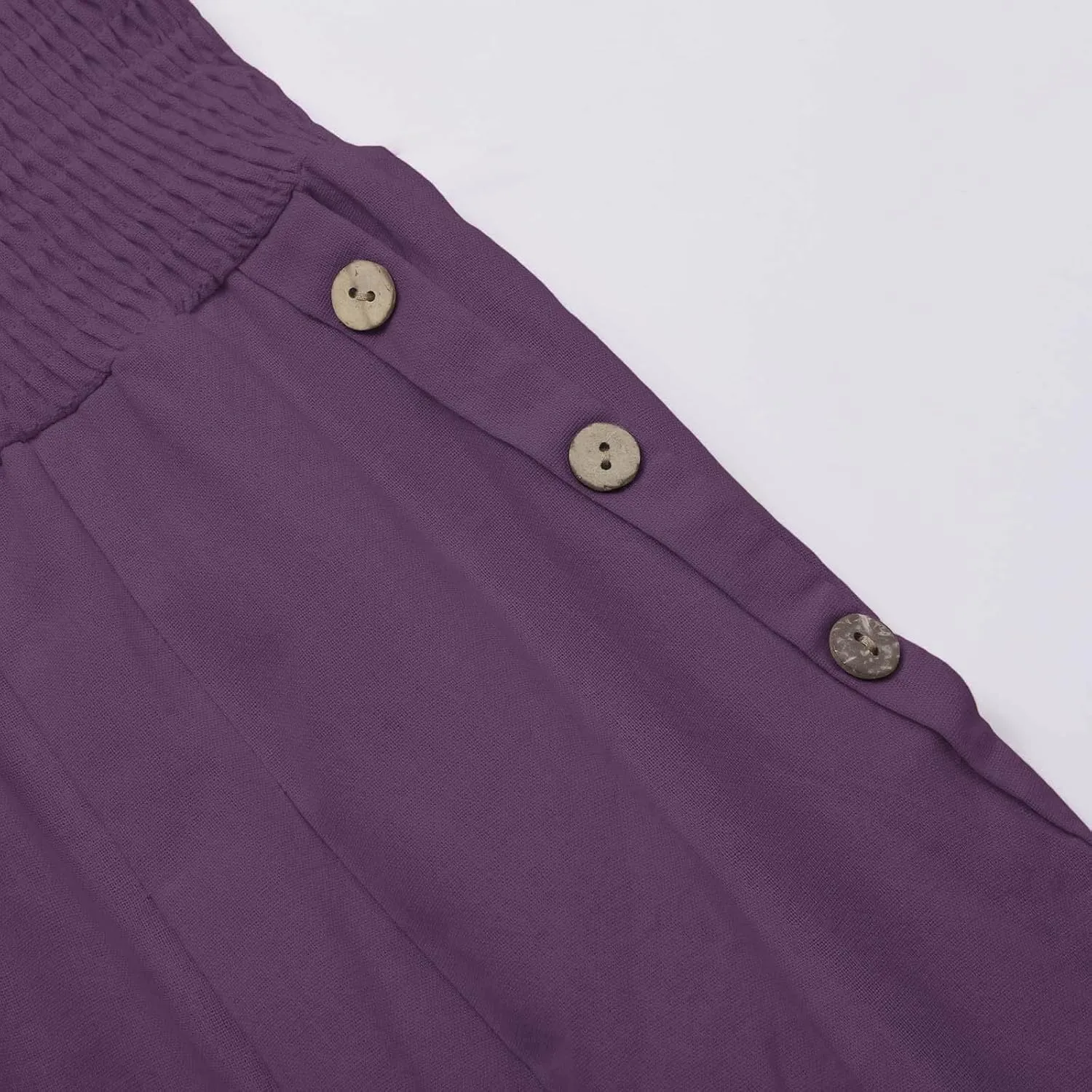 Linen Wide Leg Pants for Women Summer Casual Pleated Elastic High Waistband Palazzo Trousers Beach Yoga Trousers with Pockets