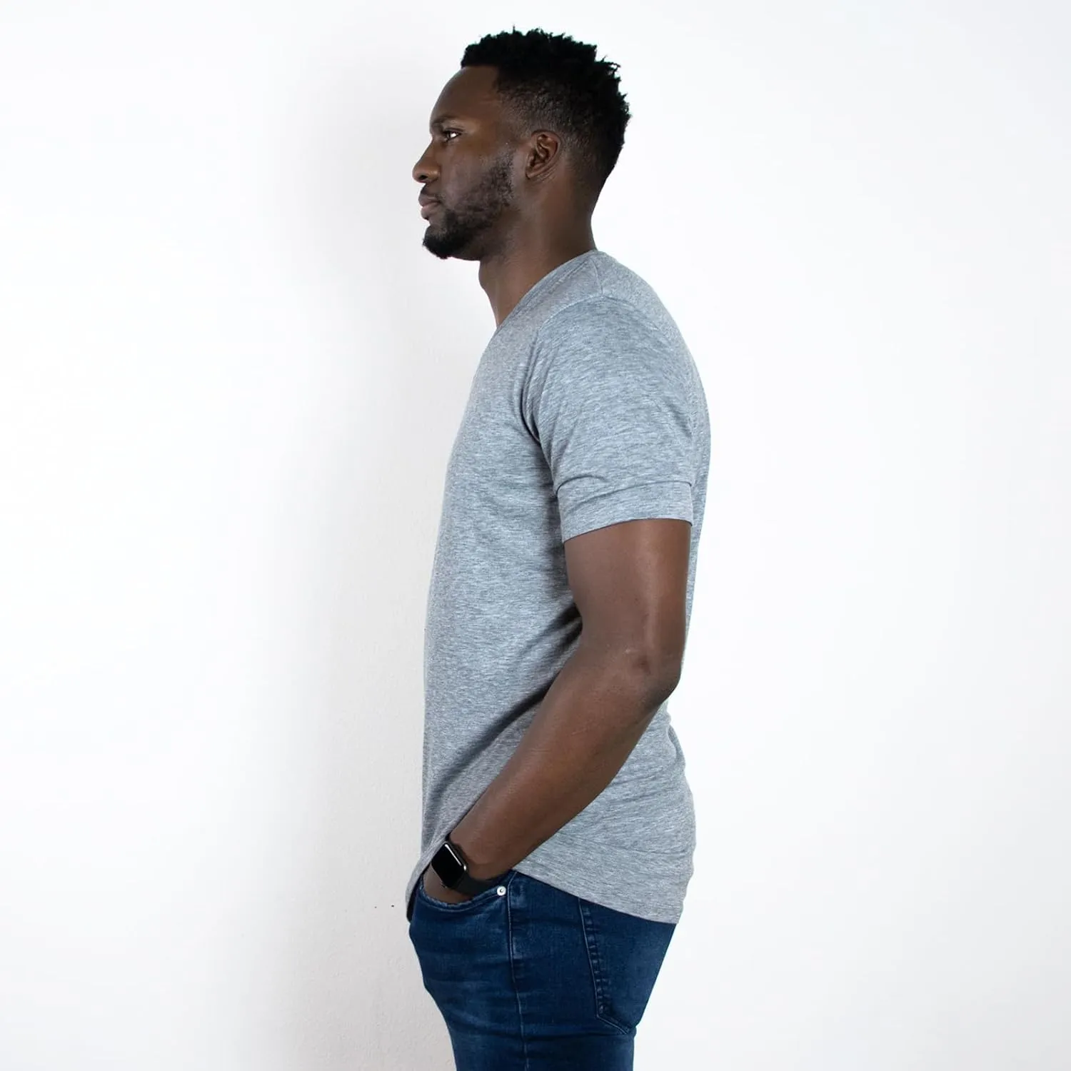 Men's Tall Slim-Fit Short Sleeve V-Neck T-Shirt, Soft Poly/Rayon Blend Long Tee