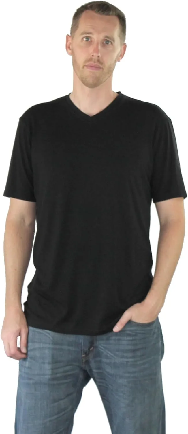 Men's Tall Slim-Fit Short Sleeve V-Neck T-Shirt, Soft Poly/Rayon Blend Long Tee