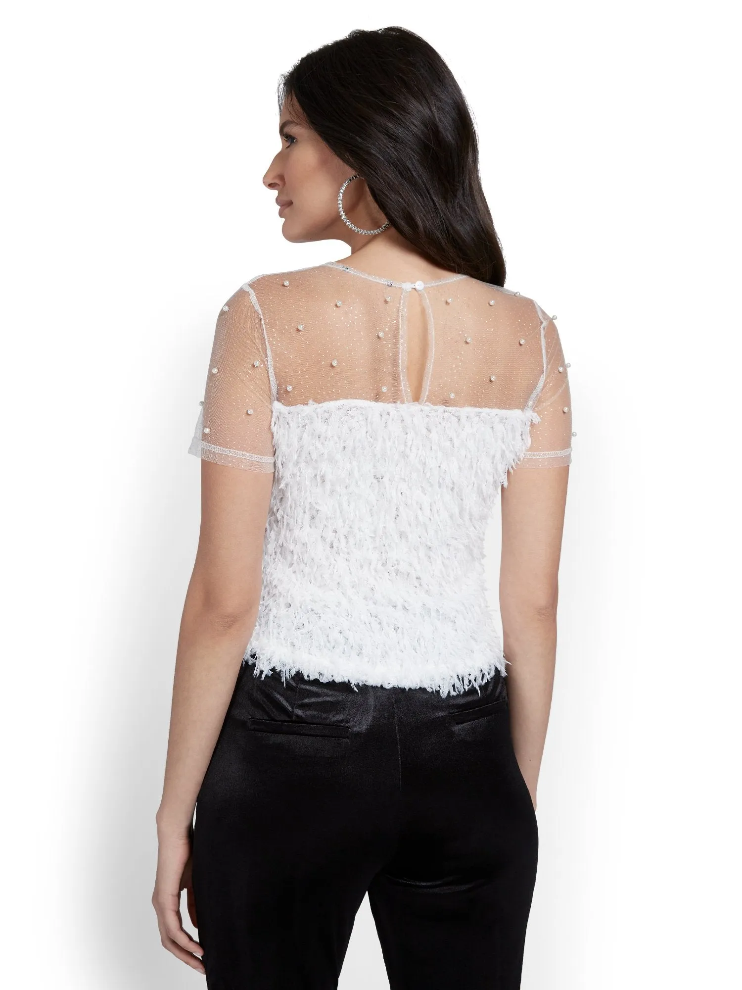 Mesh-Inset Feather Top