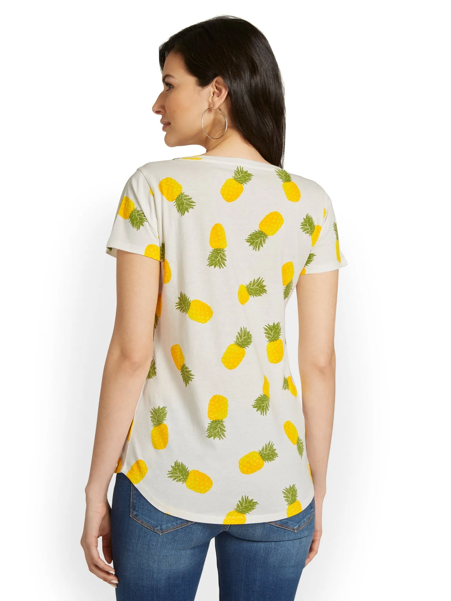 Pineapple-Print V-Neck Perfect Tee
