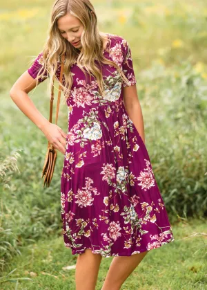 Plum Floral Pocket Midi Dress - FINAL SALE