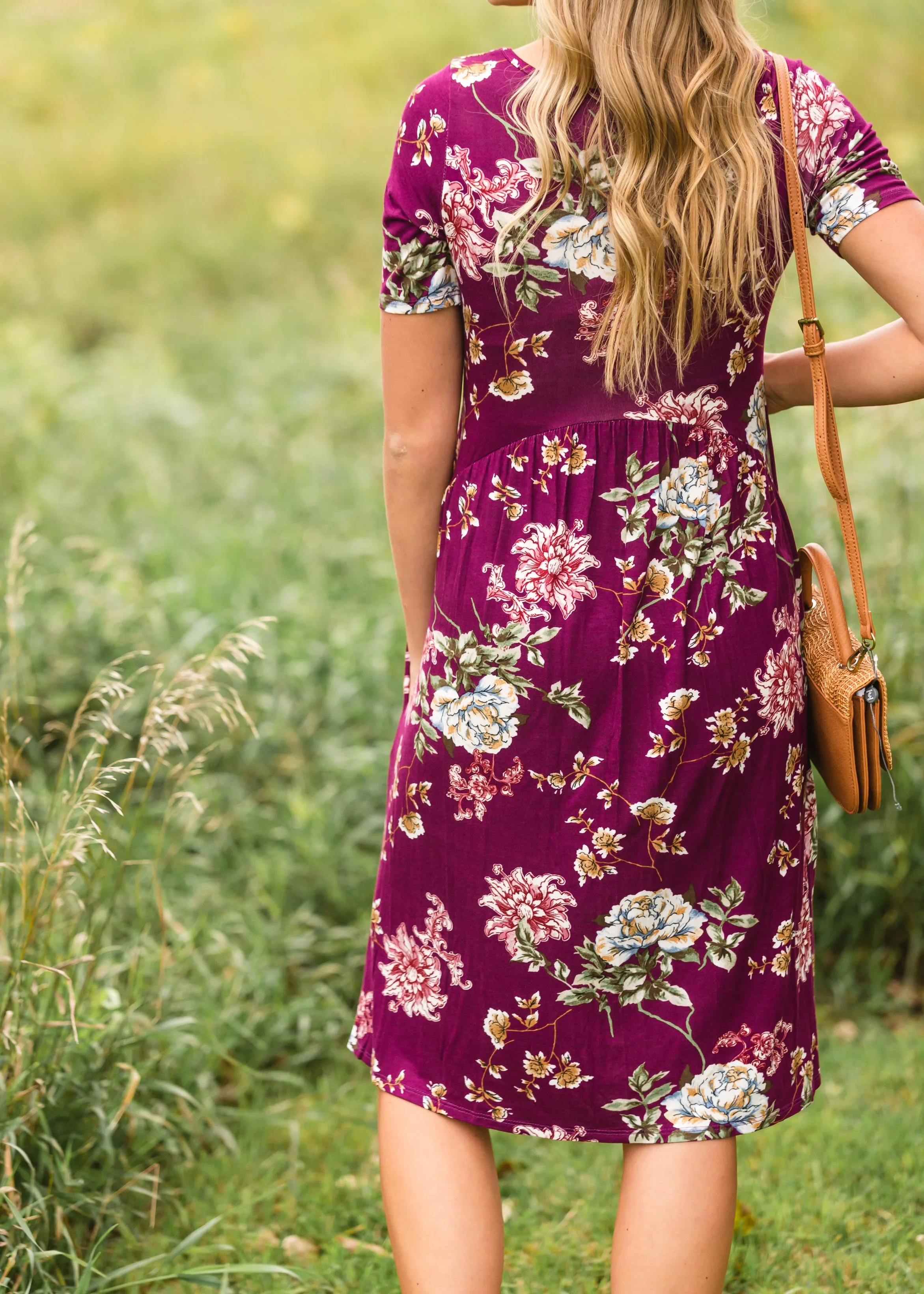 Plum Floral Pocket Midi Dress - FINAL SALE