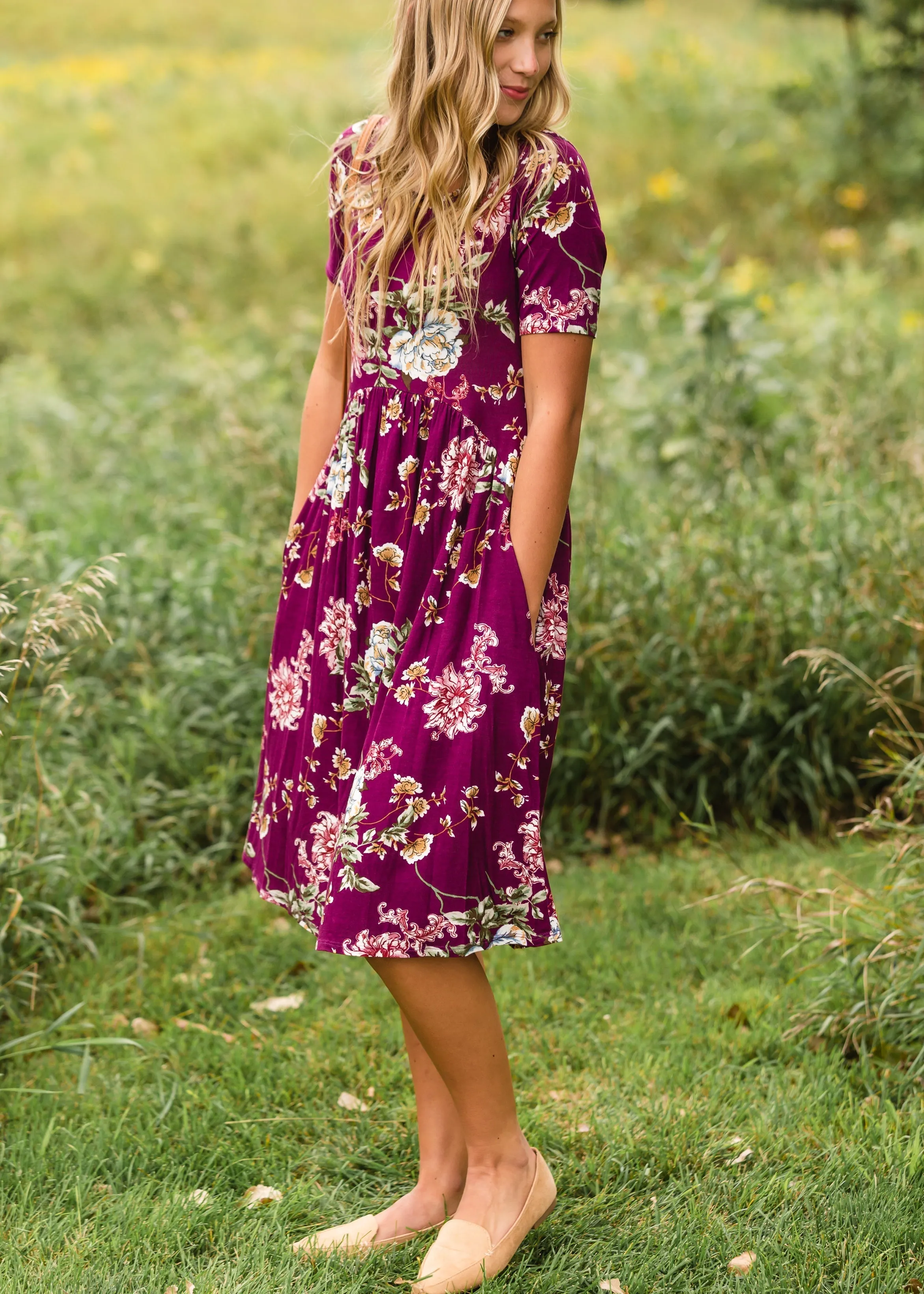Plum Floral Pocket Midi Dress - FINAL SALE