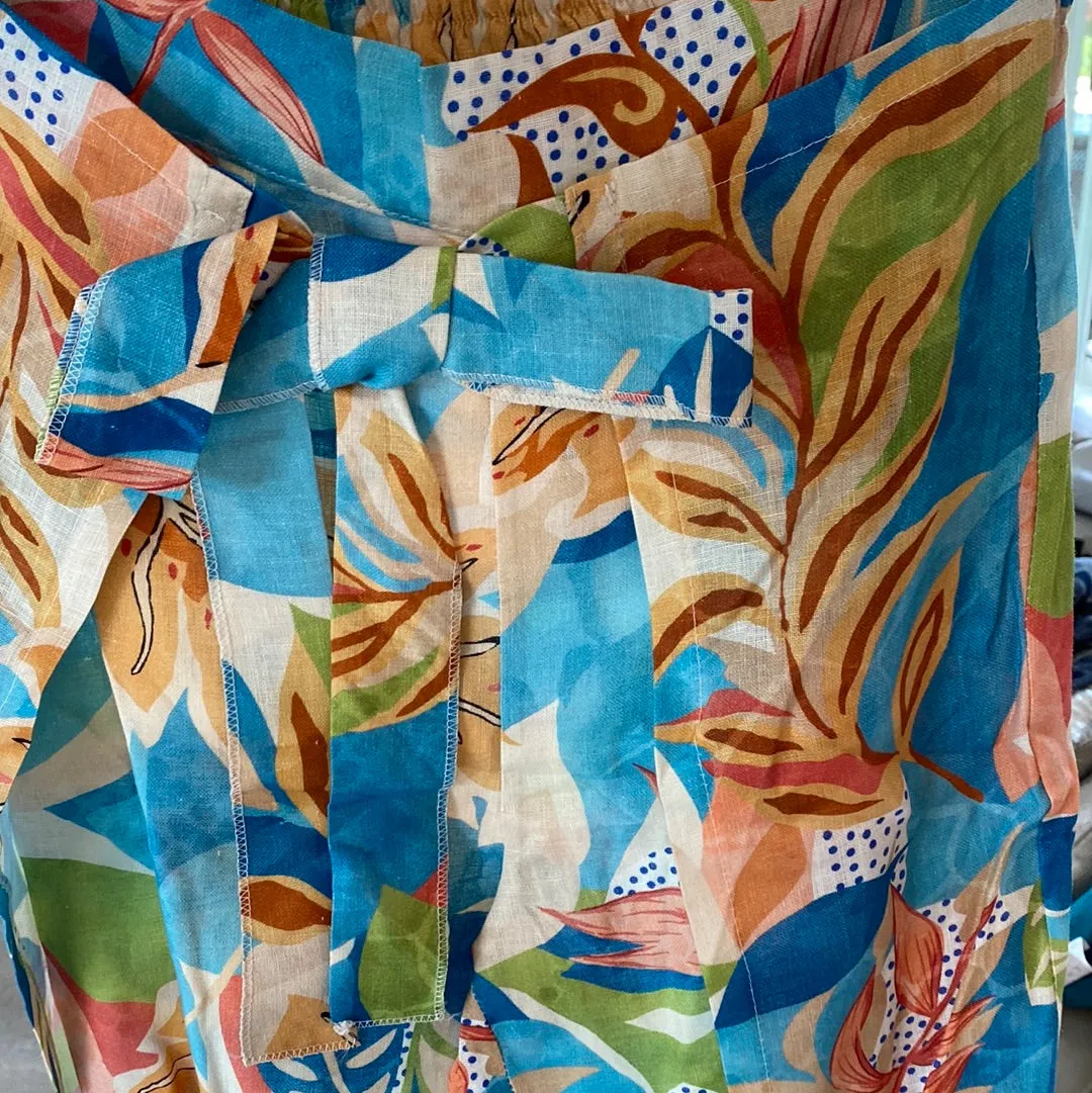 Print Tie Front Linen Pant