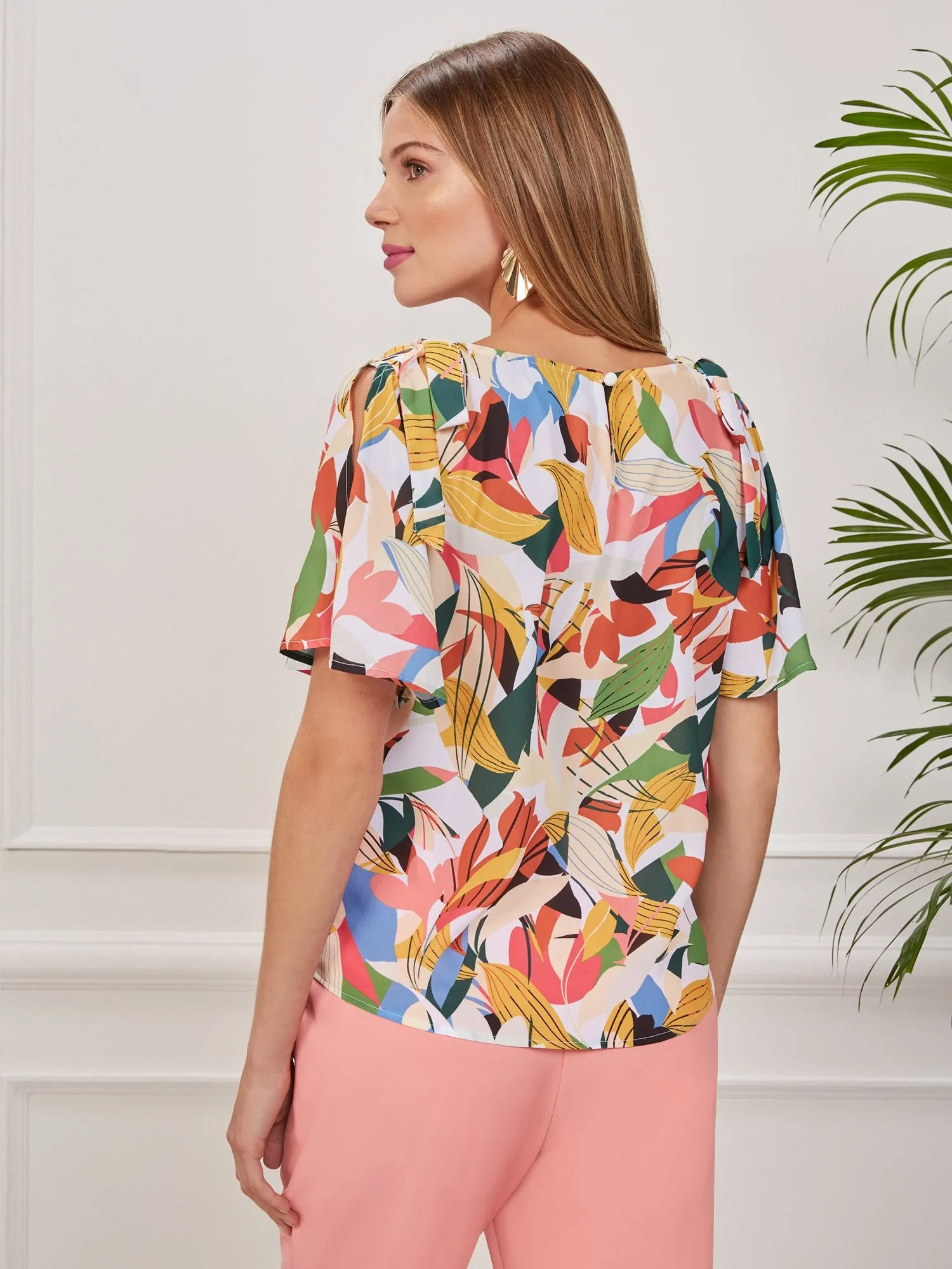 Printed Tie-Shoulder Blouse