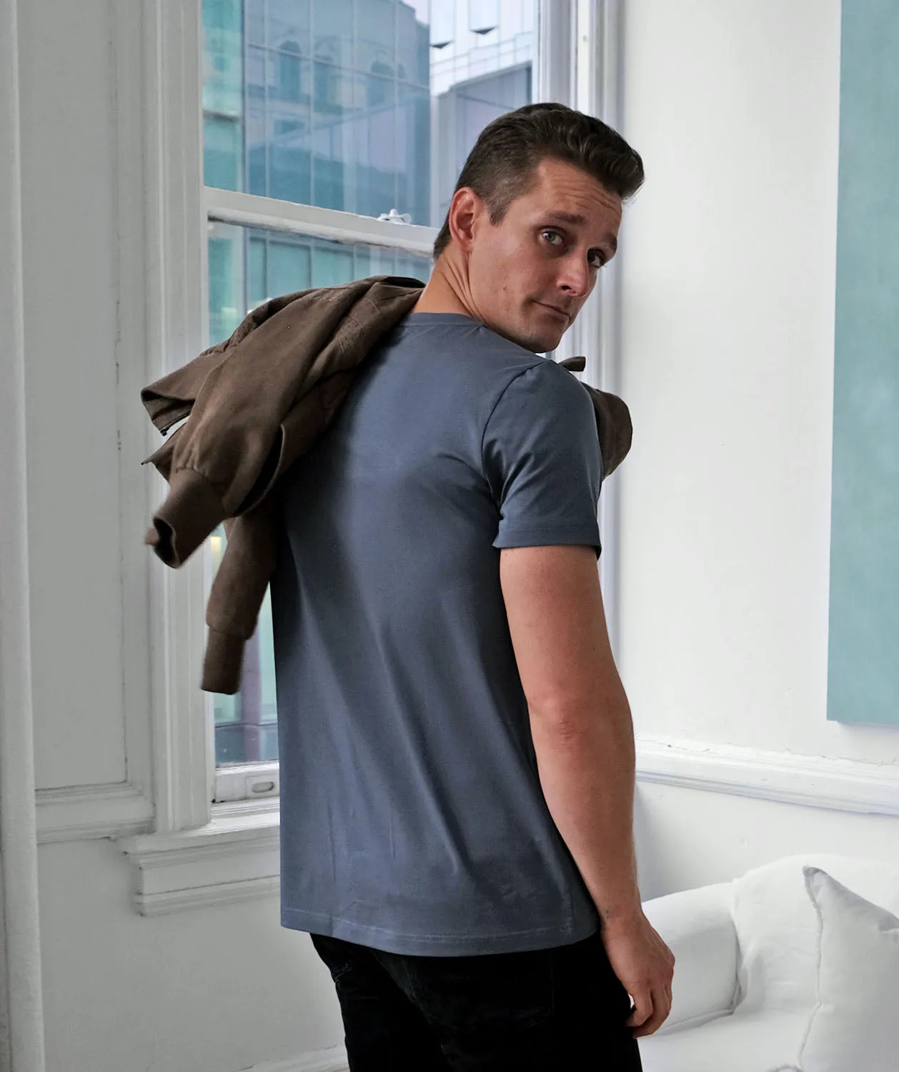SETH v-neck men's tee in Blue Cement