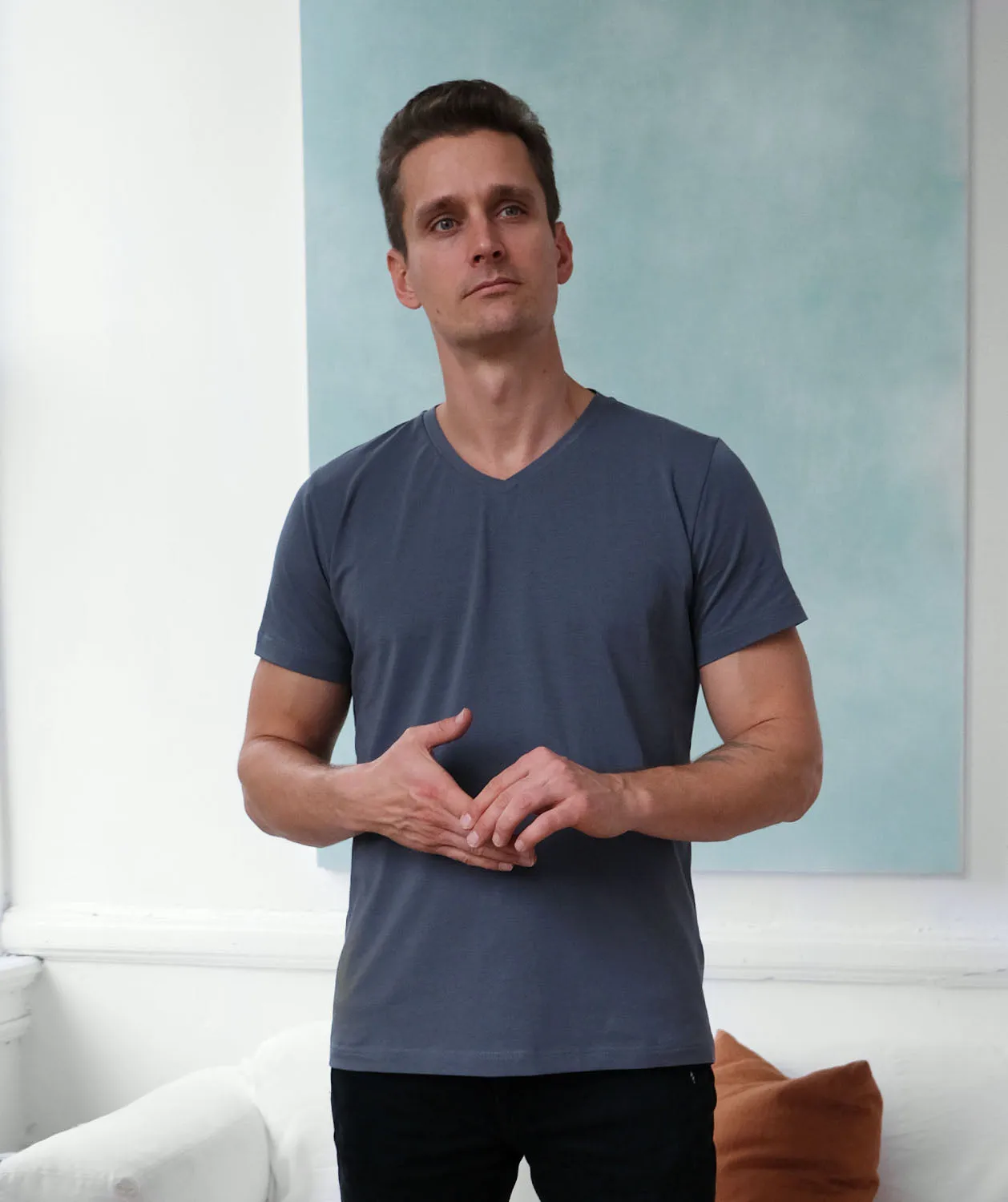 SETH v-neck men's tee in Blue Cement