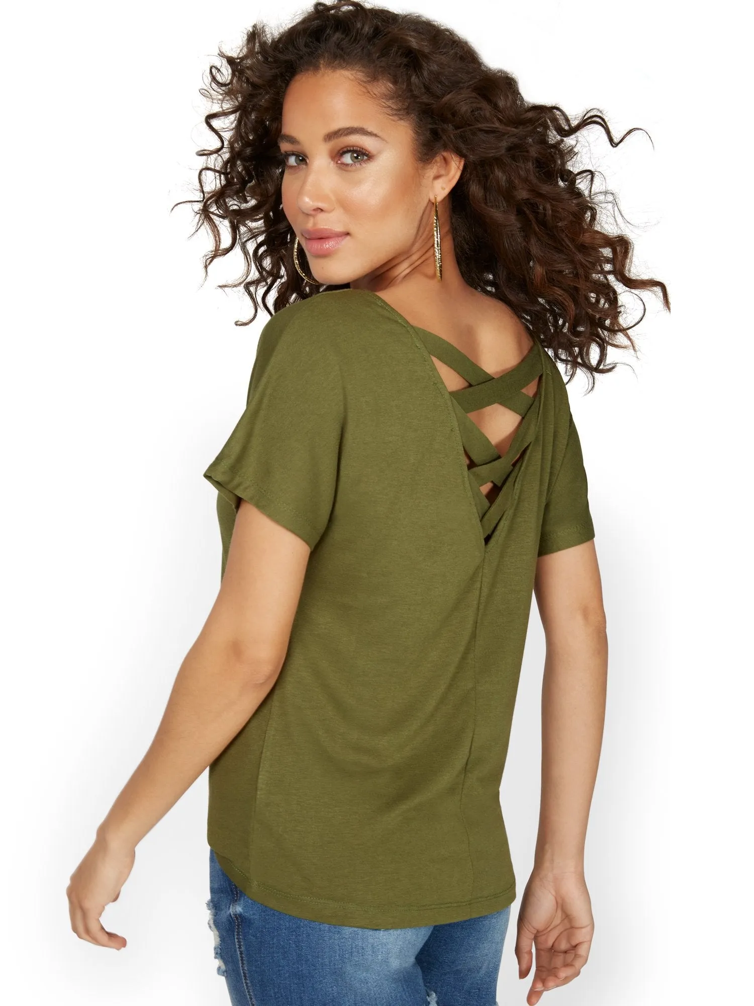 Short Sleeve Lace-Back Tee
