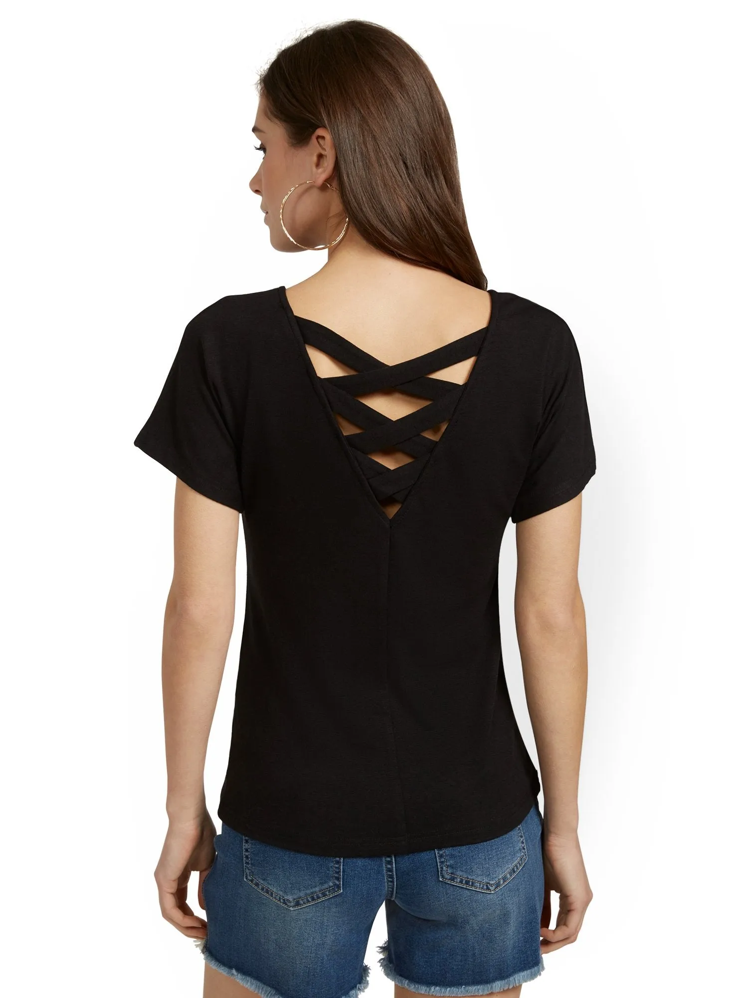 Short Sleeve Lace-Back Tee