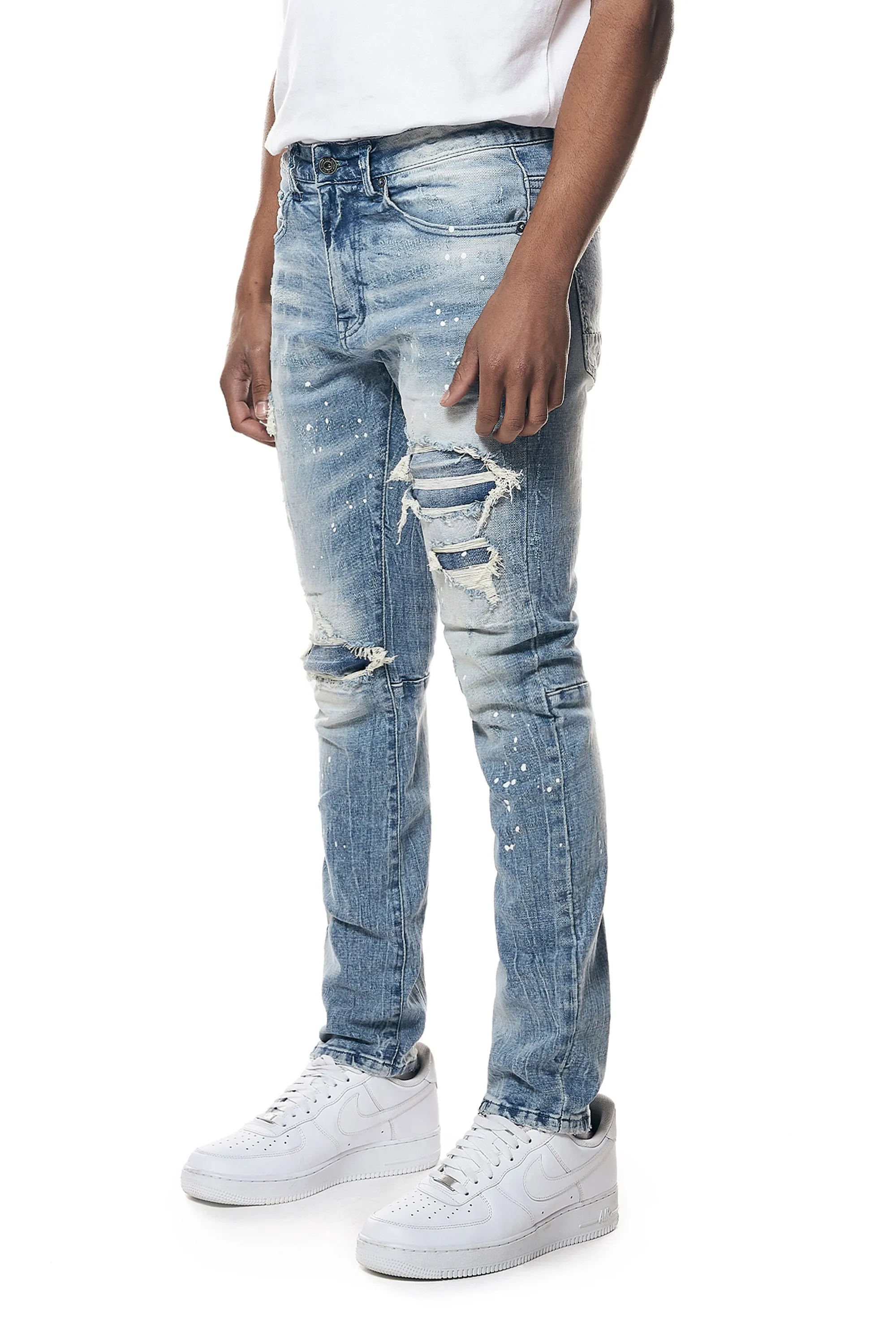 Smoke Rise Men's Distressed Rip & Repair Slim Tapered Denim Jeans
