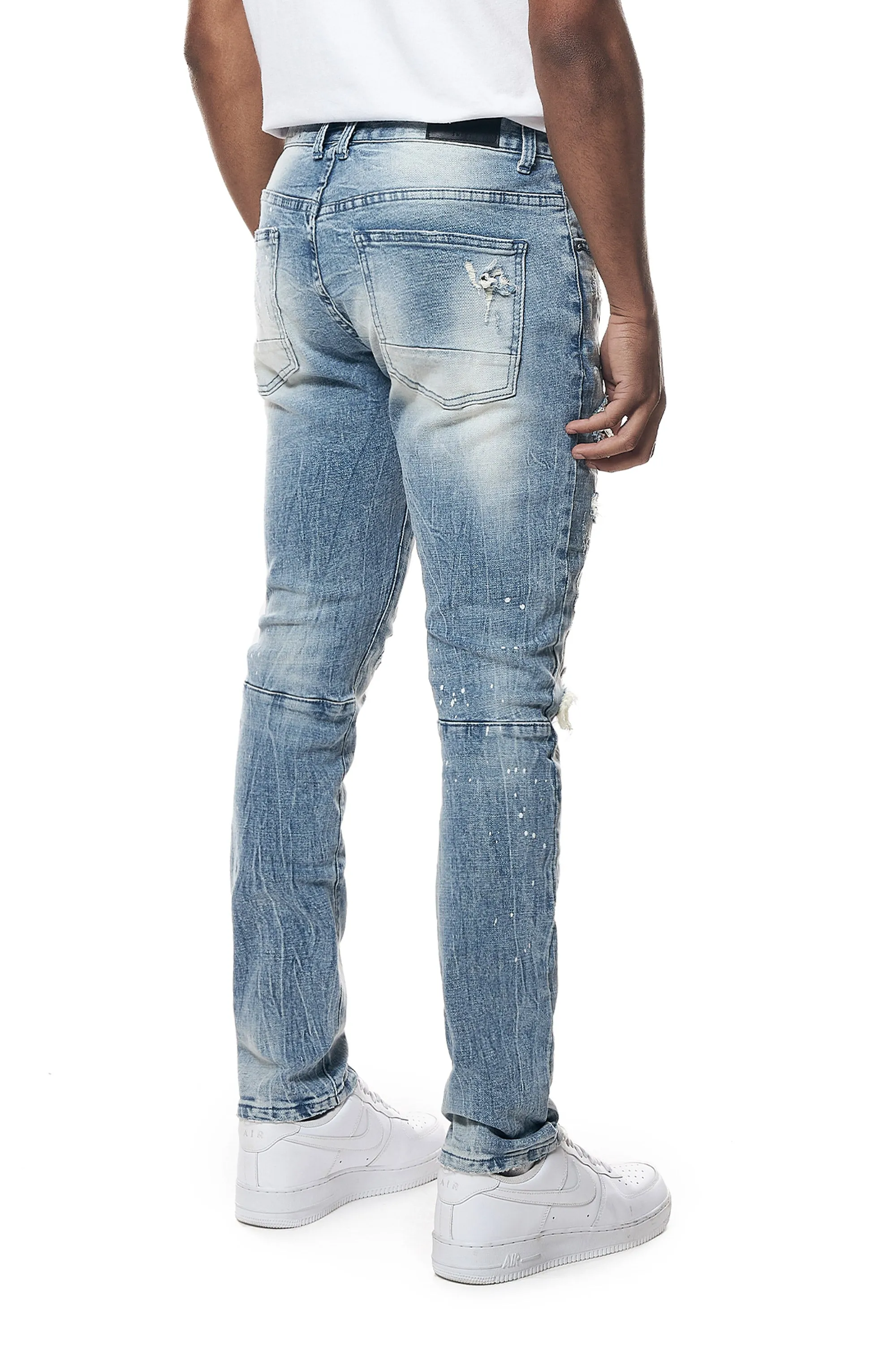 Smoke Rise Men's Distressed Rip & Repair Slim Tapered Denim Jeans