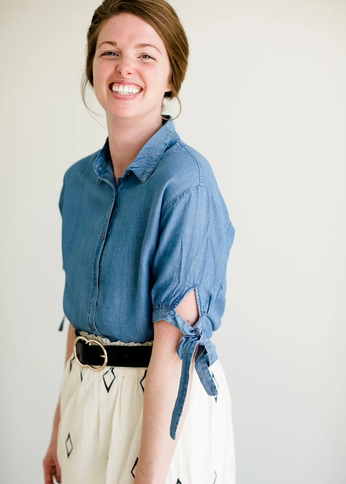 Tie Sleeve Button Up Blouse - FINAL SALE