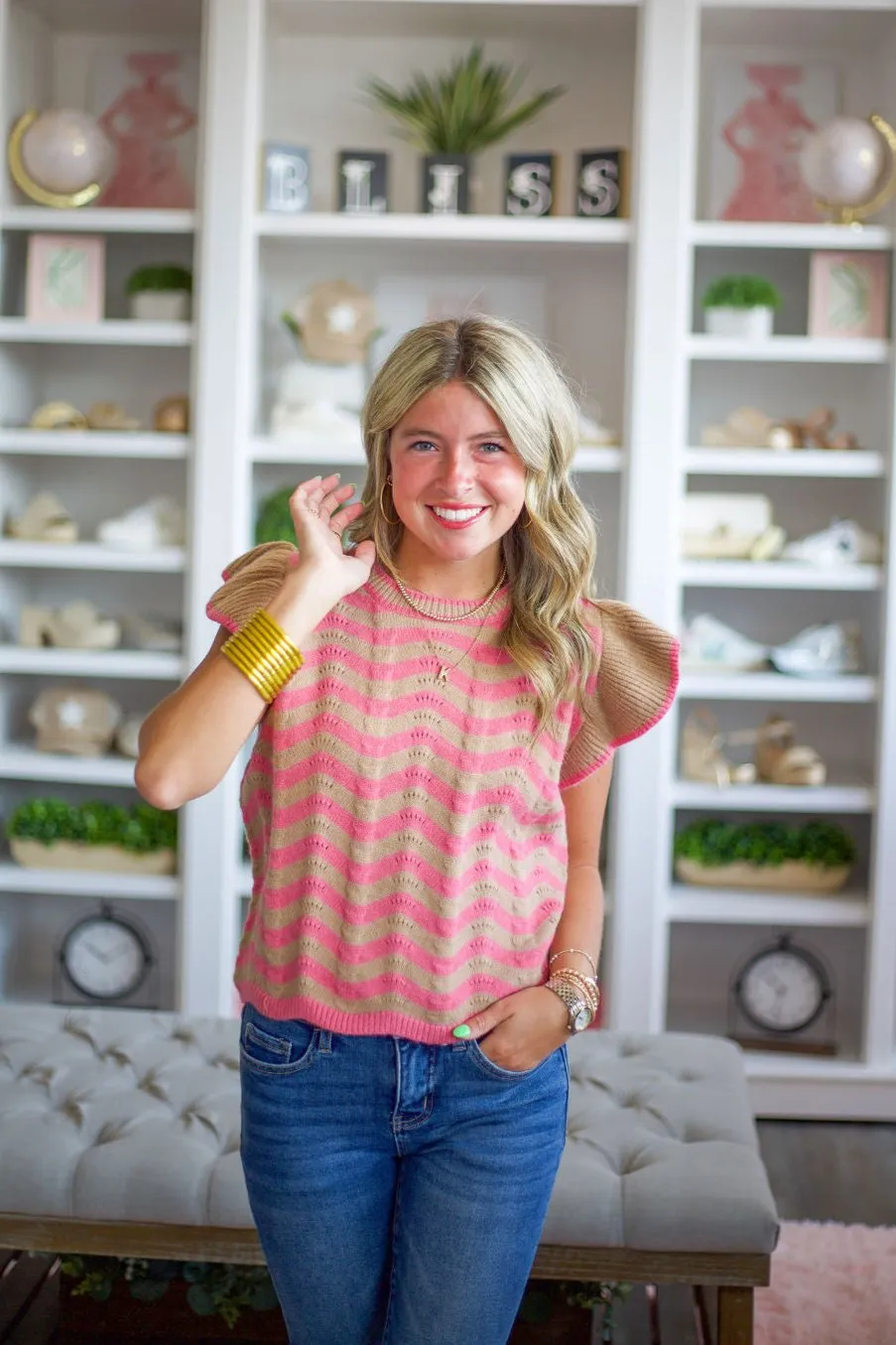 Wave Striped Short Ruffle Top