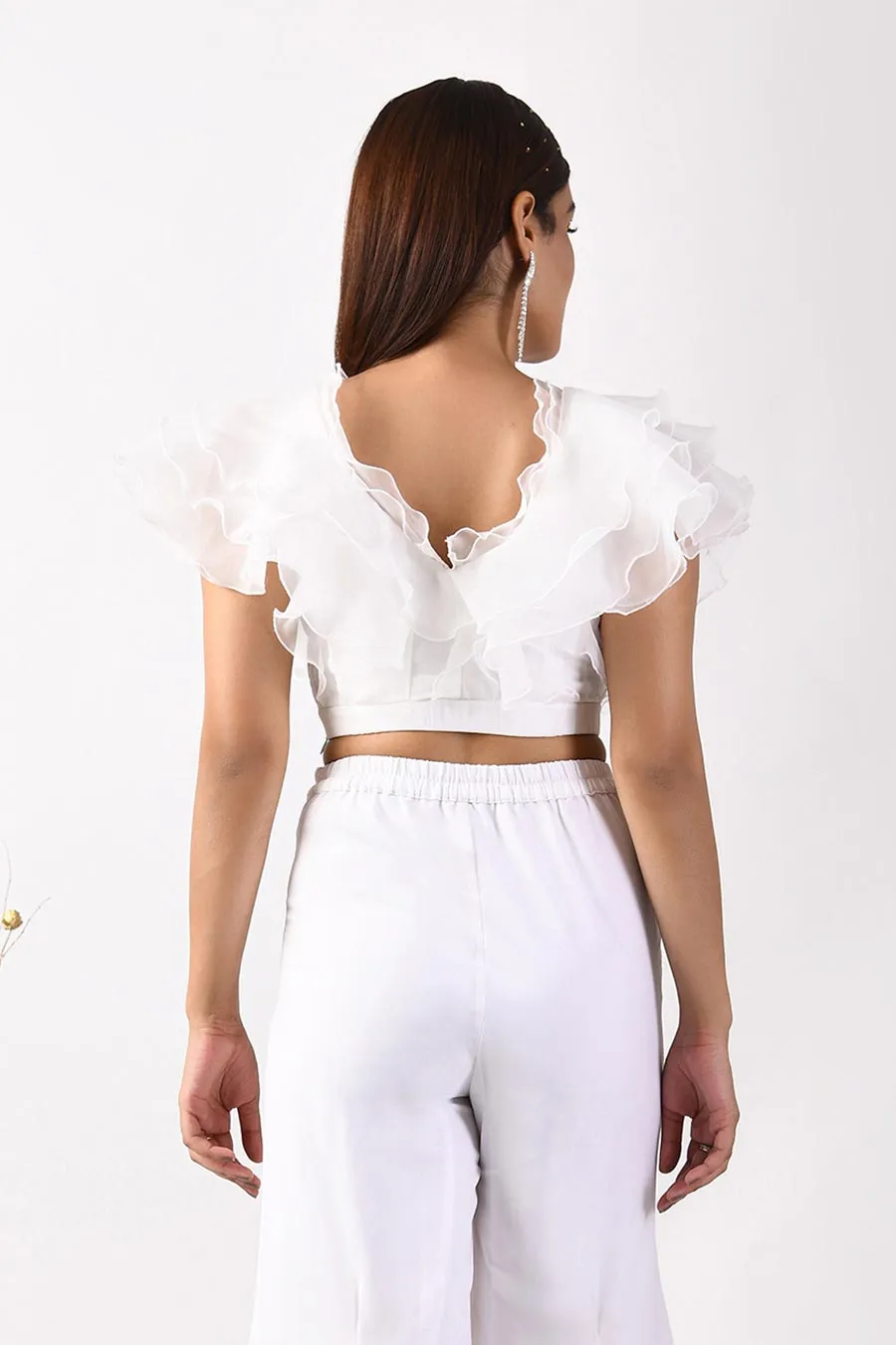 White Playful Ruffles Crop Top