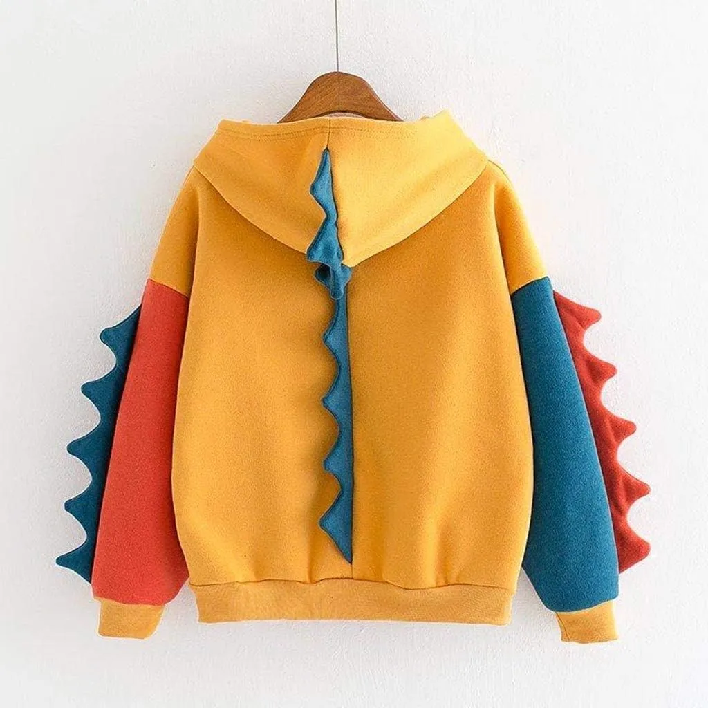 Women Funny Color Block Dinosaur Hoodies Oversized Casual Loose Long Sleeve Sweatshirts Pullover Cute Y2K Tops