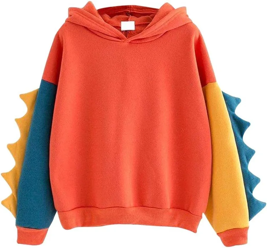 Women Funny Color Block Dinosaur Hoodies Oversized Casual Loose Long Sleeve Sweatshirts Pullover Cute Y2K Tops