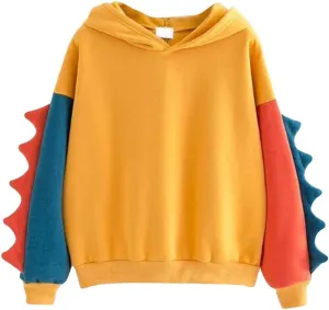 Women Funny Color Block Dinosaur Hoodies Oversized Casual Loose Long Sleeve Sweatshirts Pullover Cute Y2K Tops