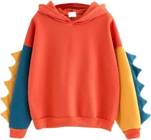 Women Funny Color Block Dinosaur Hoodies Oversized Casual Loose Long Sleeve Sweatshirts Pullover Cute Y2K Tops