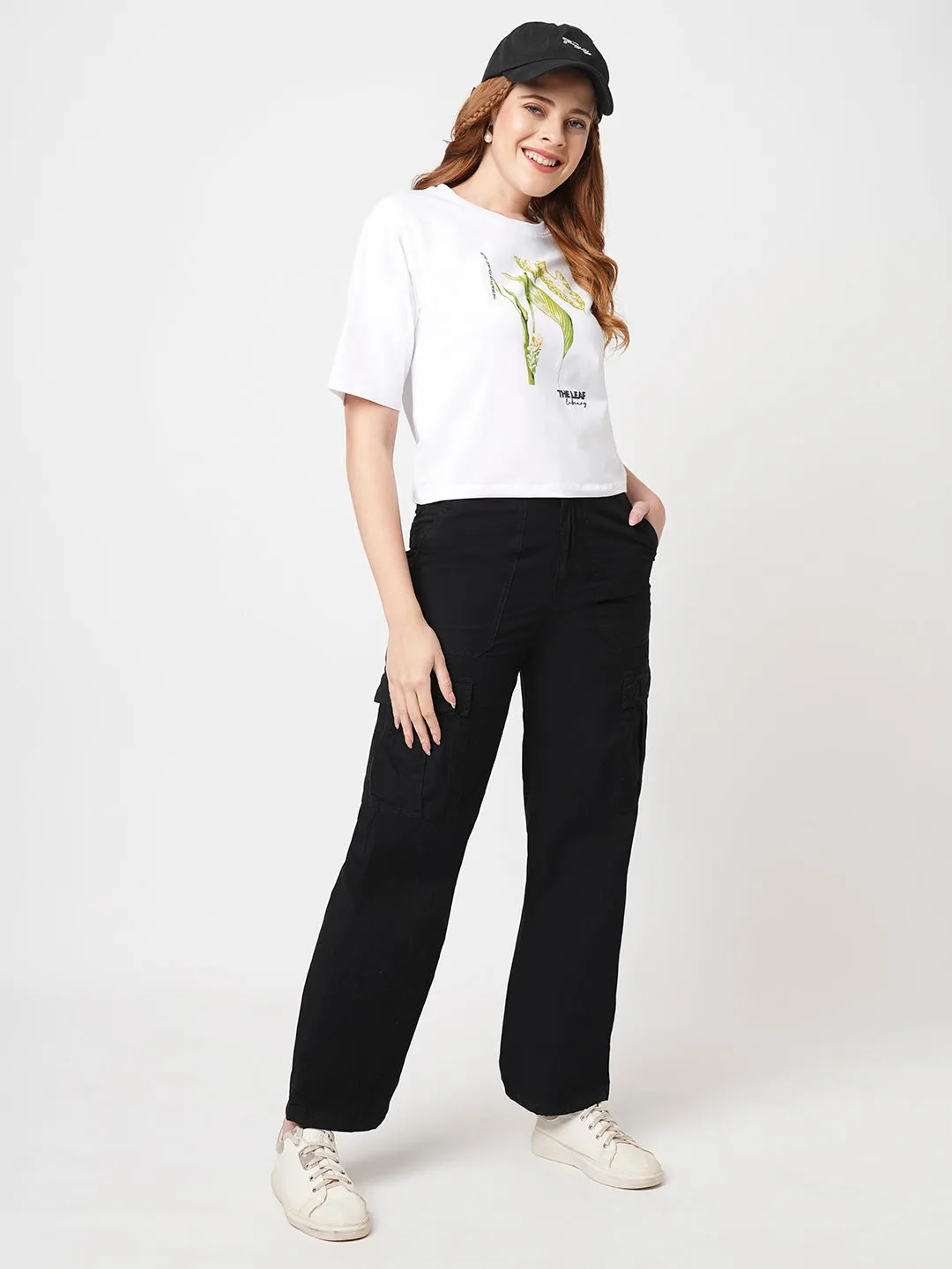 Women Slim Fit White Crop T-Shirt Chest Print