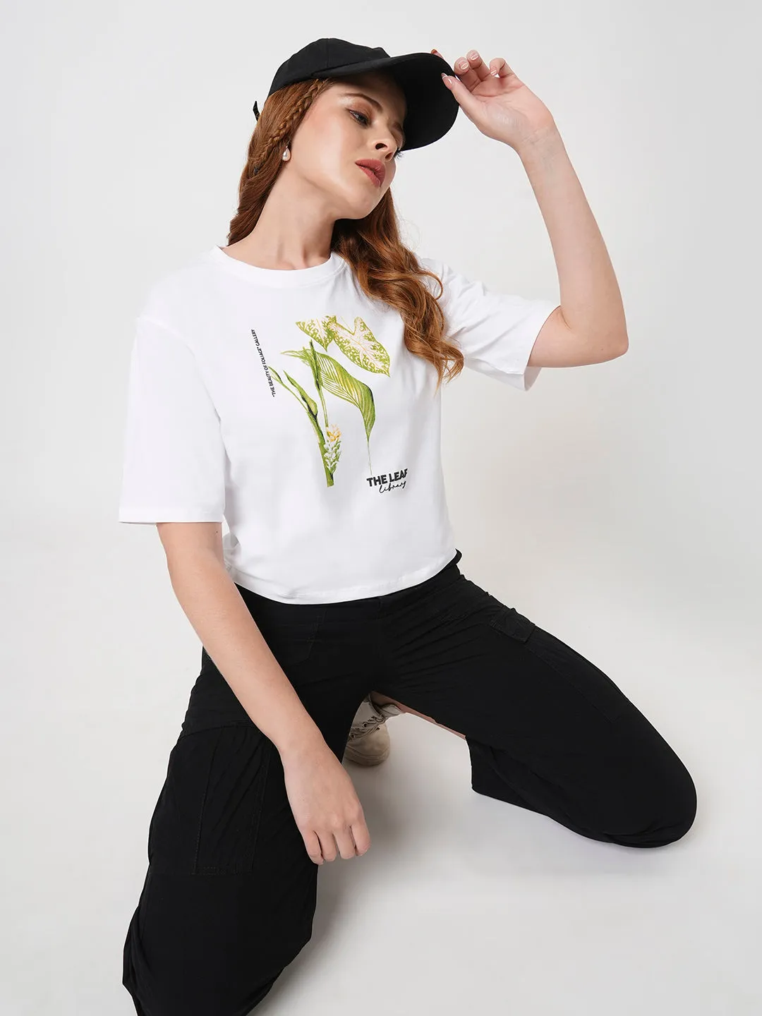 Women Slim Fit White Crop T-Shirt Chest Print