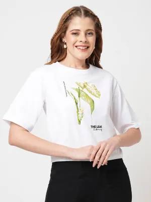 Women Slim Fit White Crop T-Shirt Chest Print