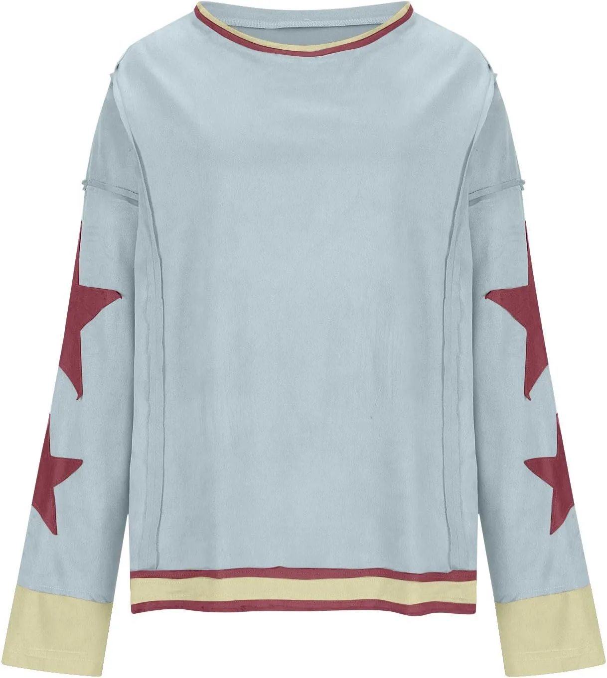 Women's Oversized Star Sweatshirt Long Sleeve Y2k Shirts Drop Shoulder Vintage Graphic Crewneck Jacket Preppy Clothes