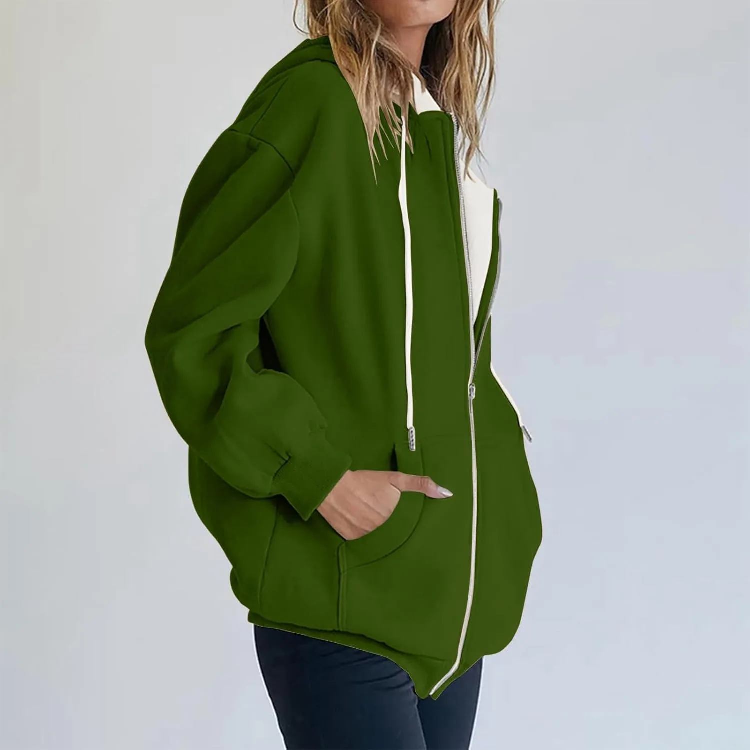 Womens Zip Up Hoodies Casual Oversized Fleece Sweatshirts Long Sleeve Jacket with Pockets 2024 Fall Sweatshirts