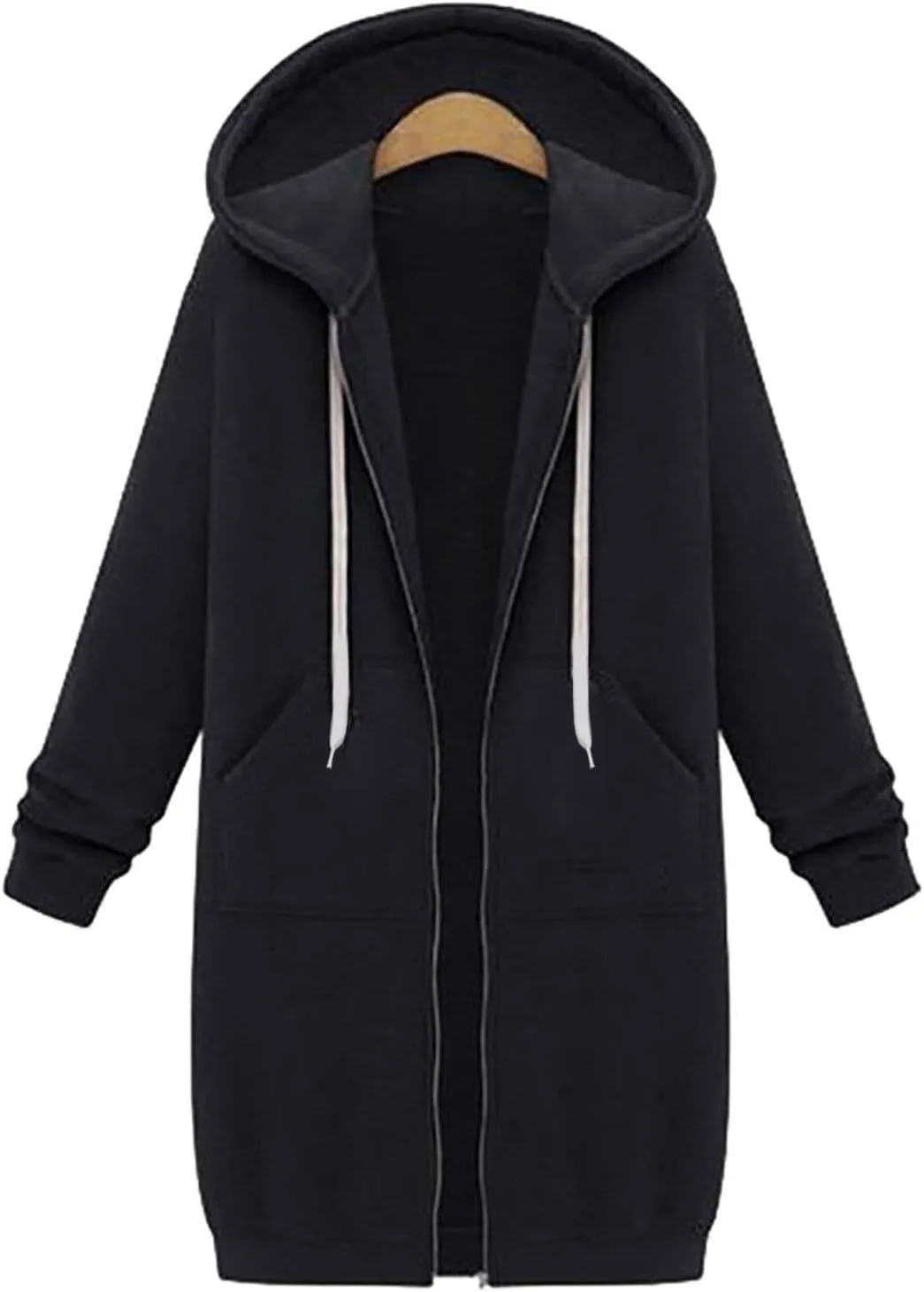 Womens Zip Up Long Hoodies Casual Drawstring Fleece Hooded Jacket Fall Winter Oversized Hoodie Coat Casual Sweatshirt